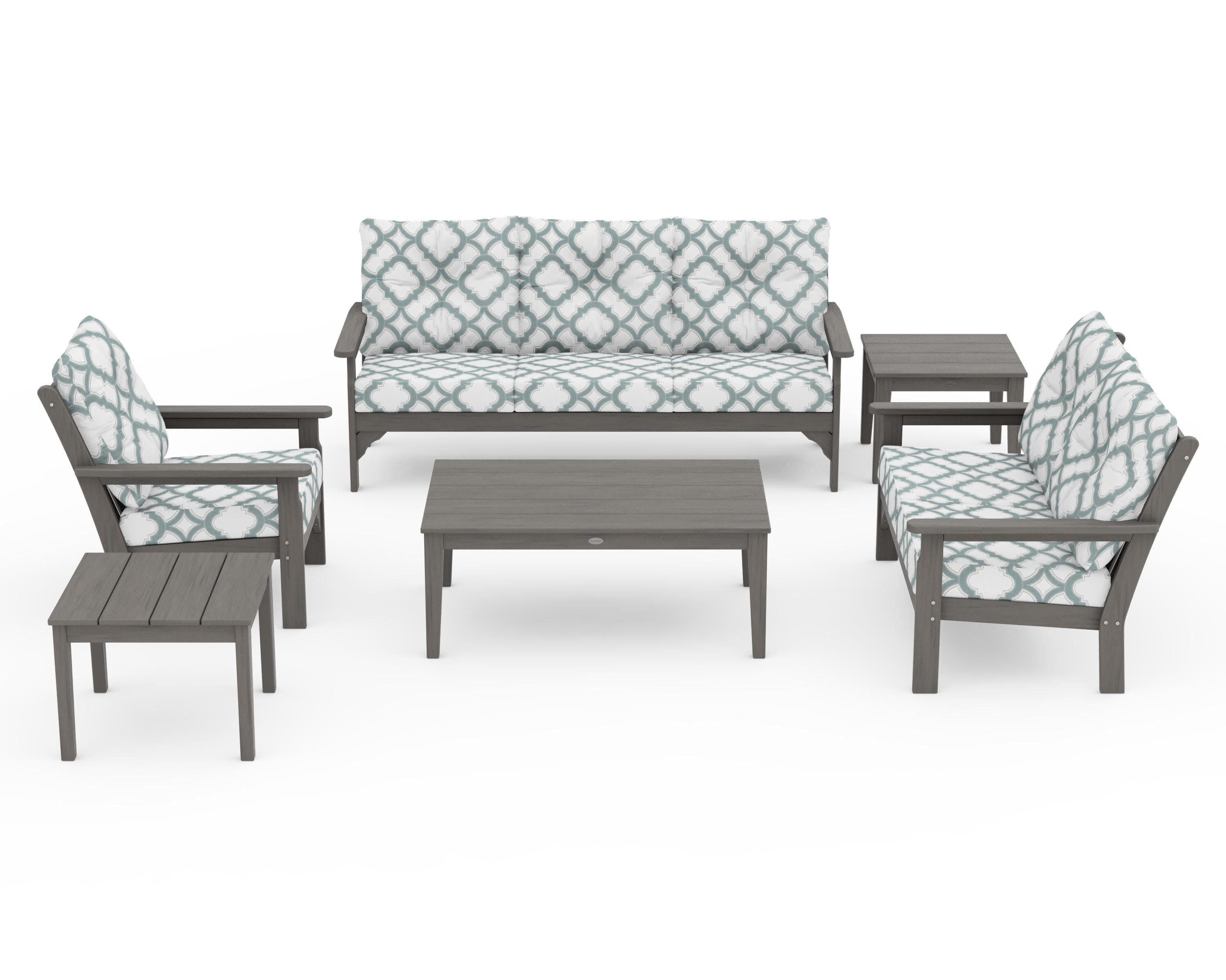 Vineyard 6-Piece Deep Seating Set in Driftwood / Trellis Glacier Spa