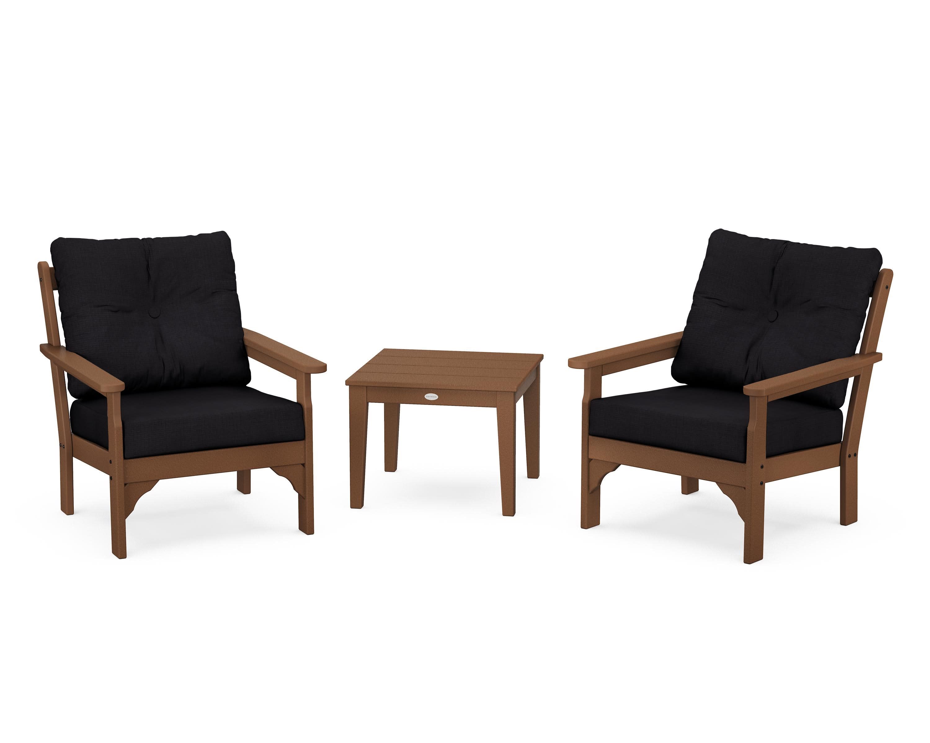 Vineyard 3-Piece Deep Seating Set in Teak / Midnight Linen