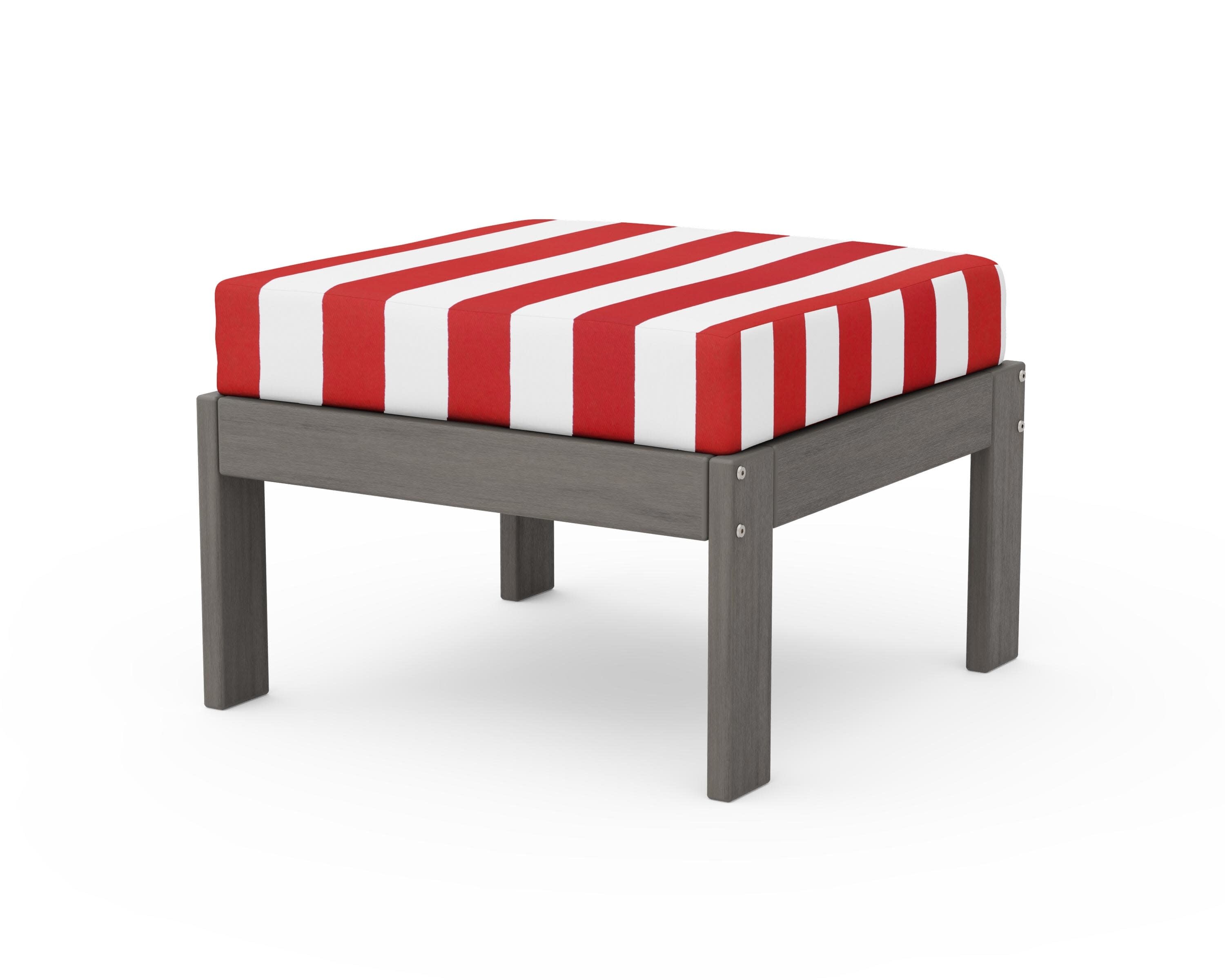 Vineyard Modular Ottoman in Driftwood / Cabana Stripe Crimson