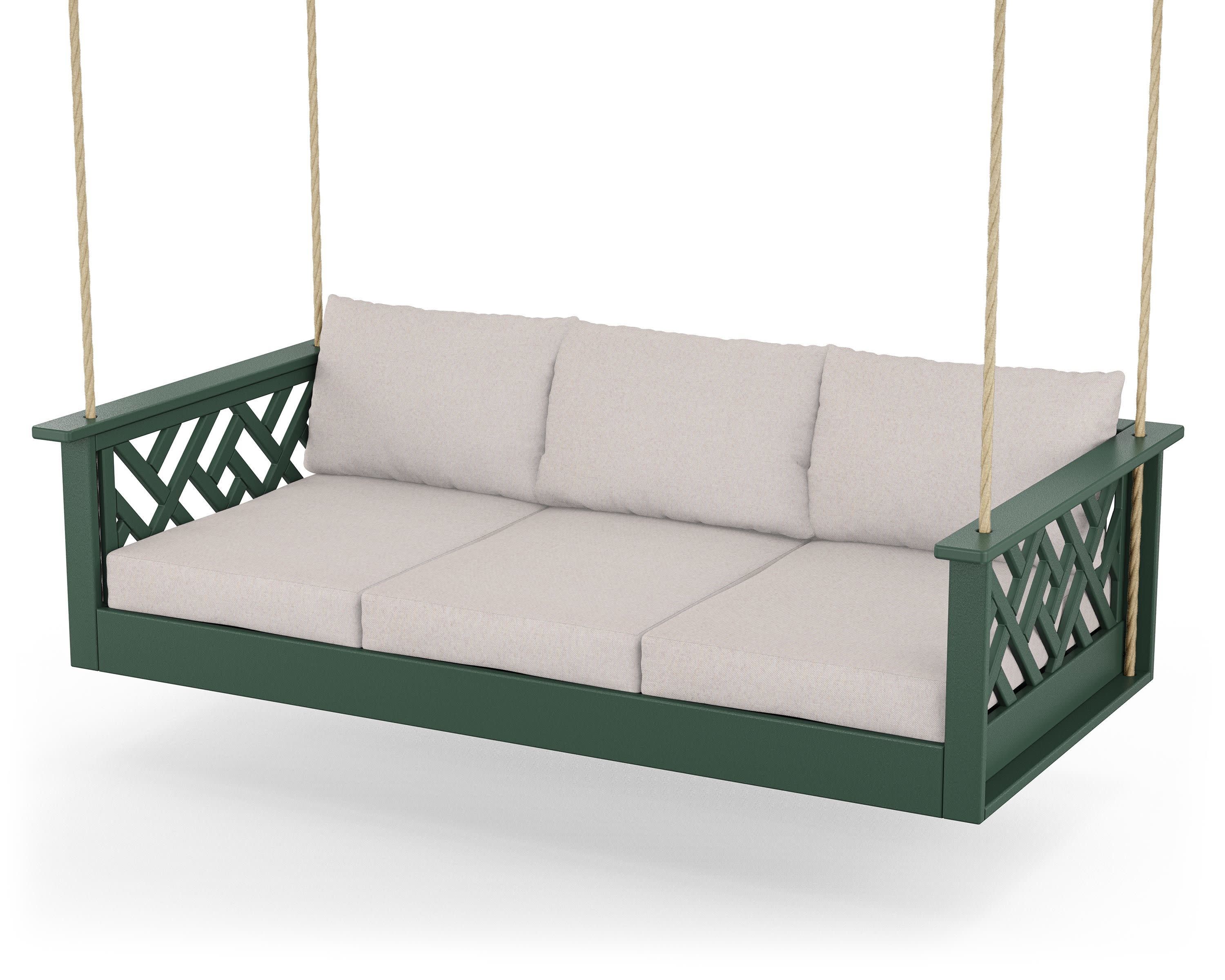 Chippendale Daybed Swing in Green / Dune Burlap