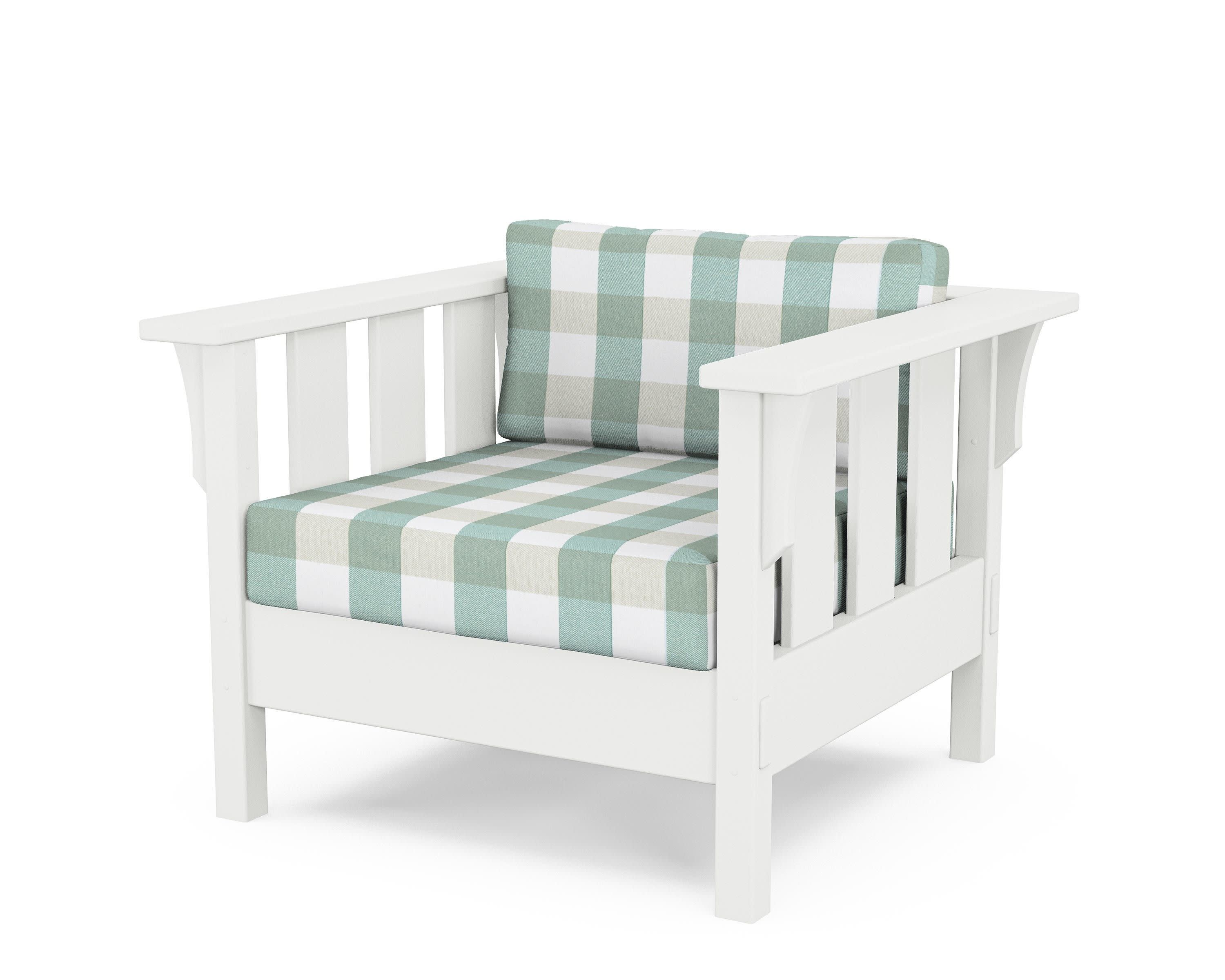 Acadia Deep Seating Chair in White / Buffalo Plaid Glacier Spa