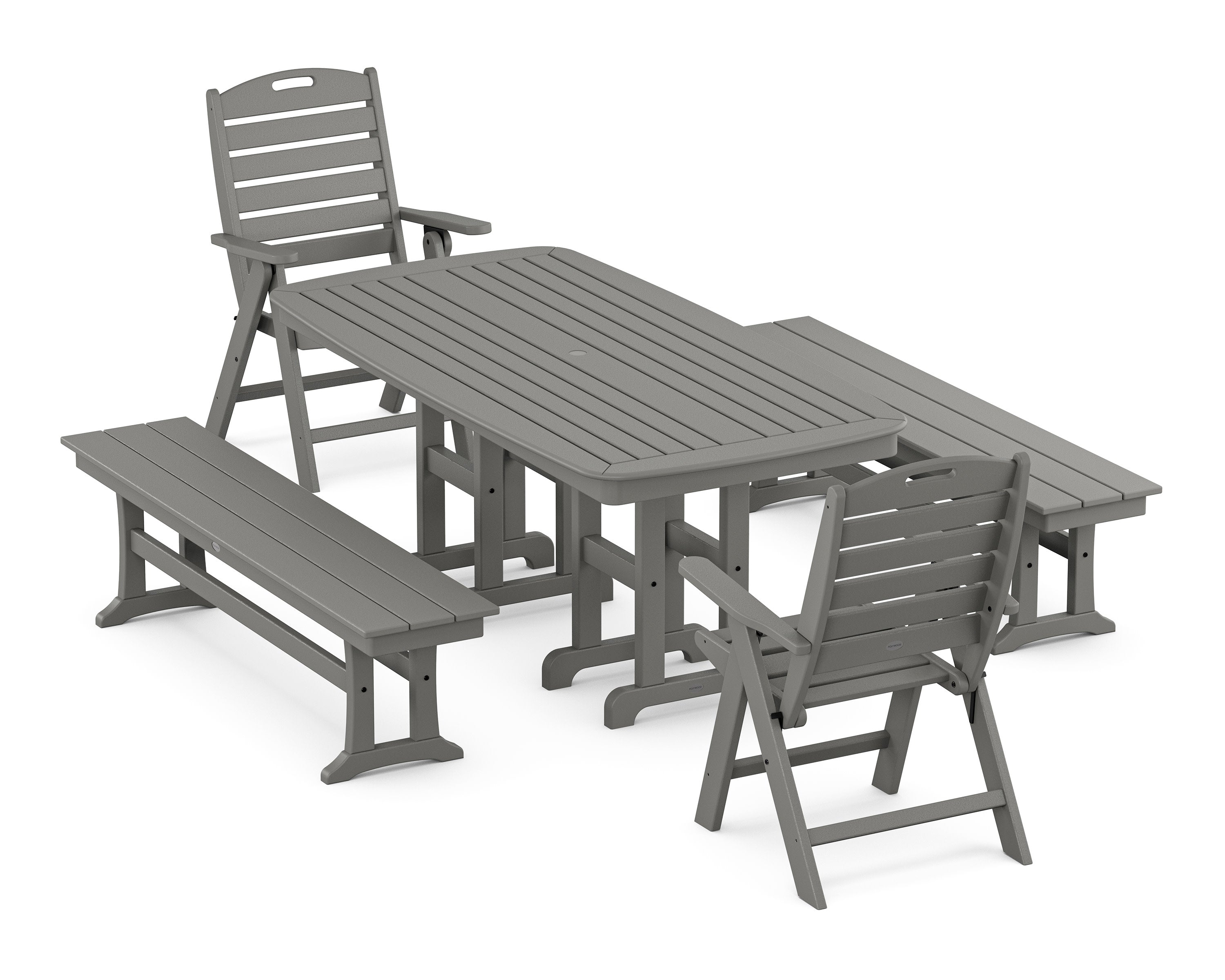 Nautical Highback 5-Piece Dining Set with Benches in Slate Grey