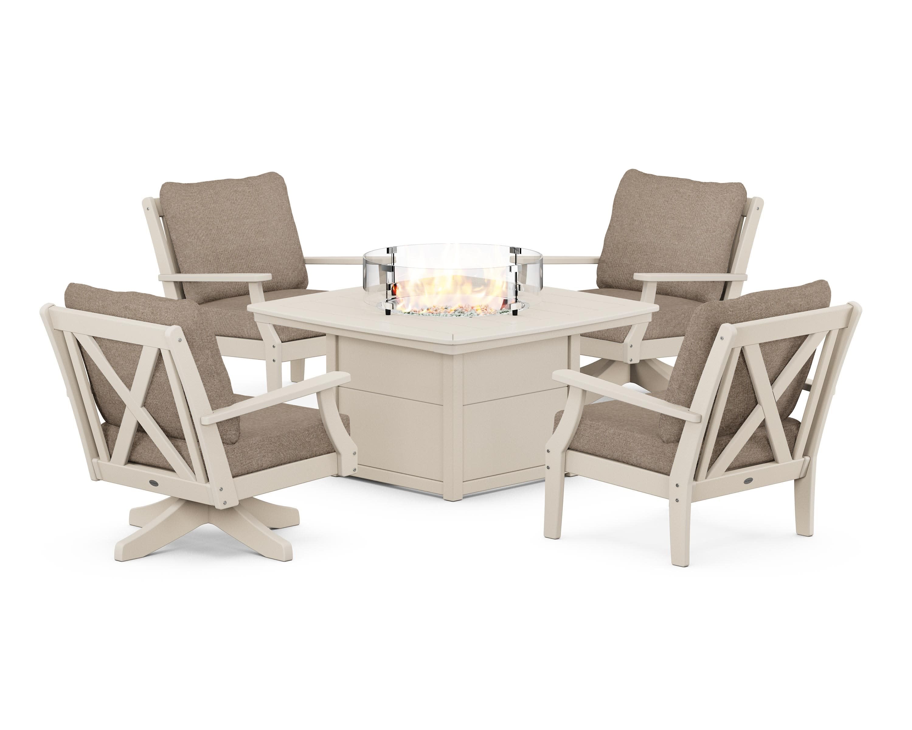 Braxton 5-Piece Deep Seating Set with Fire Table in Sand / Spiced Burlap