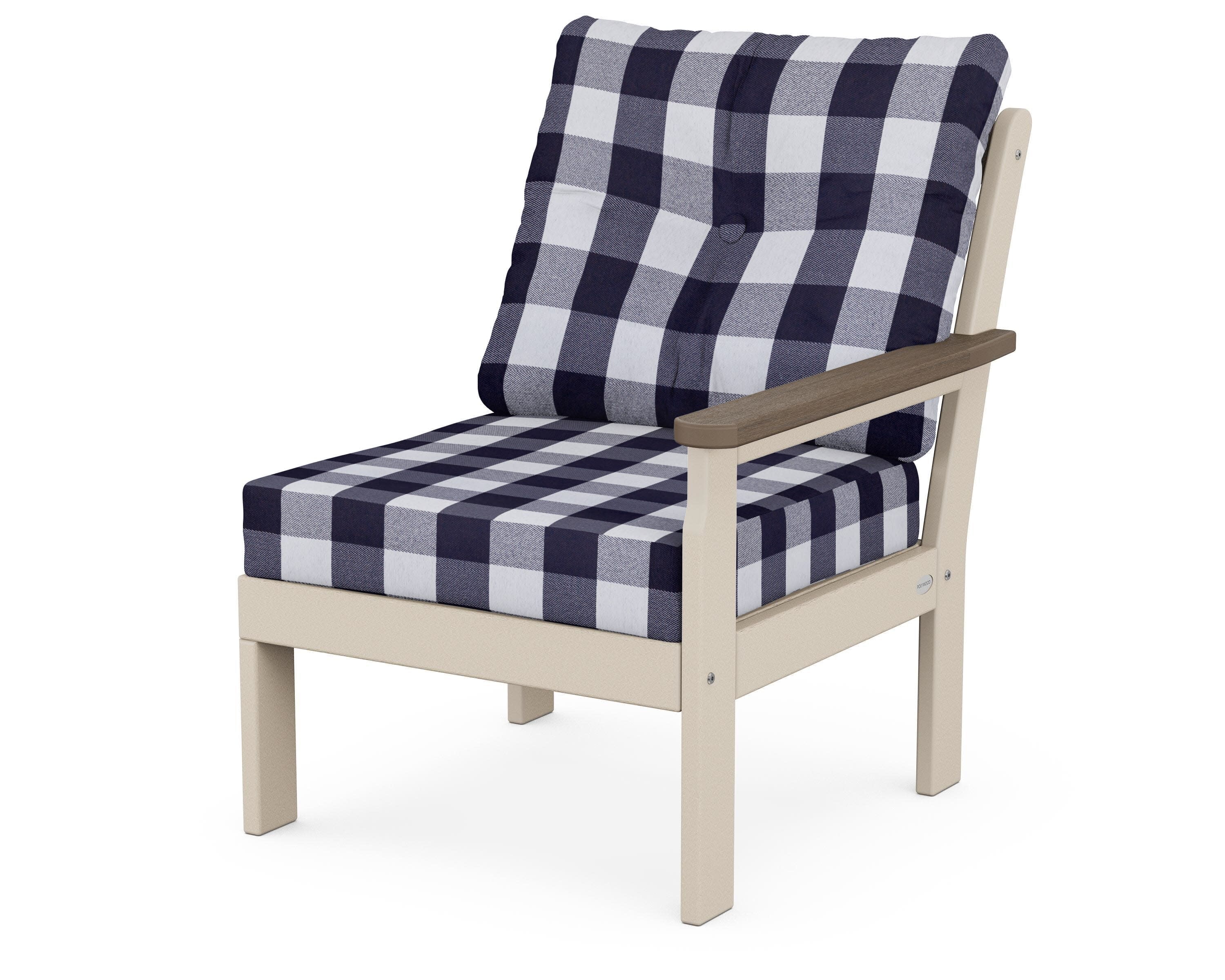 Vineyard Modular Right Arm Chair in Sand / Kona / Buffalo Plaid Navy