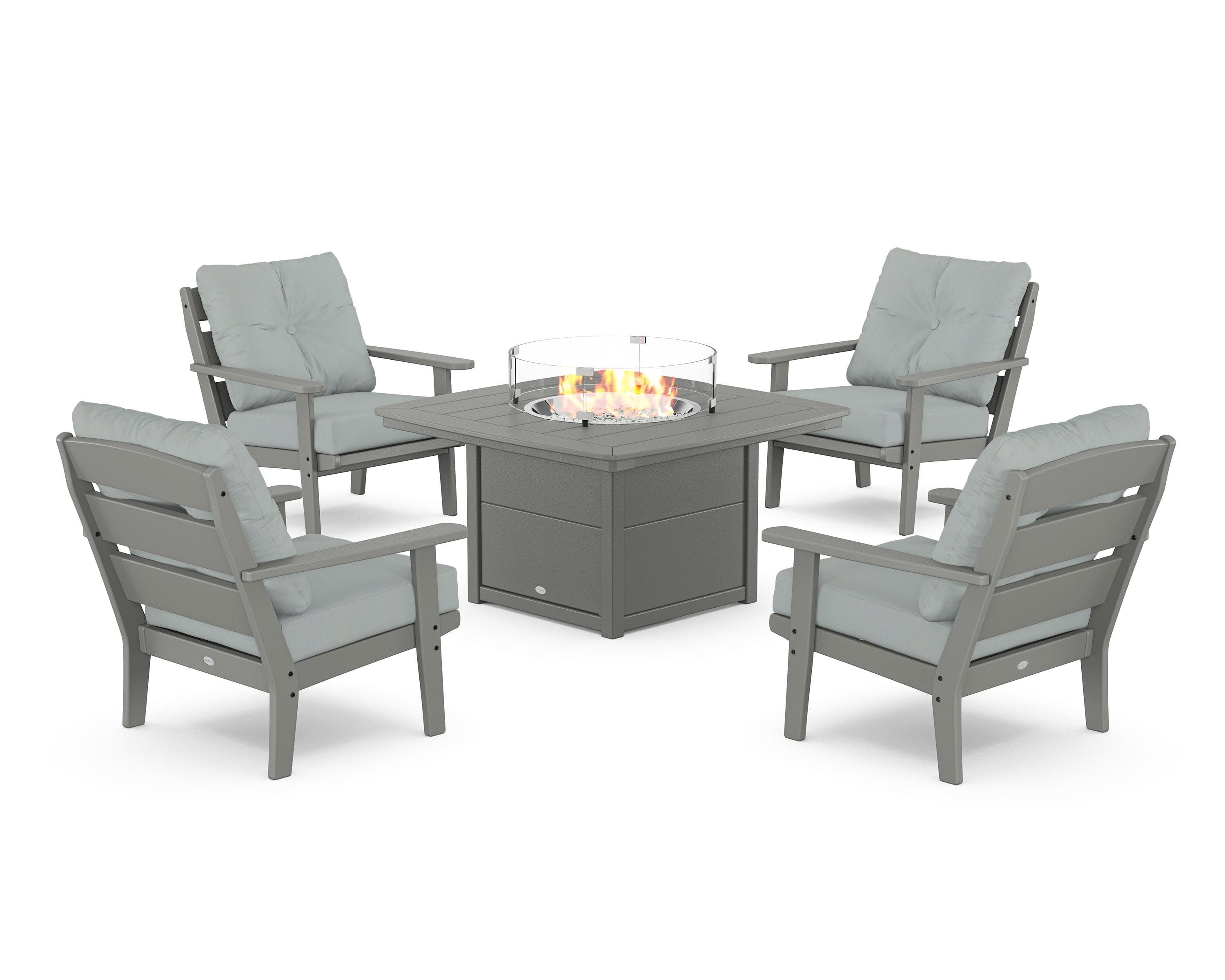 Lakeside 5-Piece Deep Seating Set with Nautical Fire Pit Table in Slate Grey / Spa