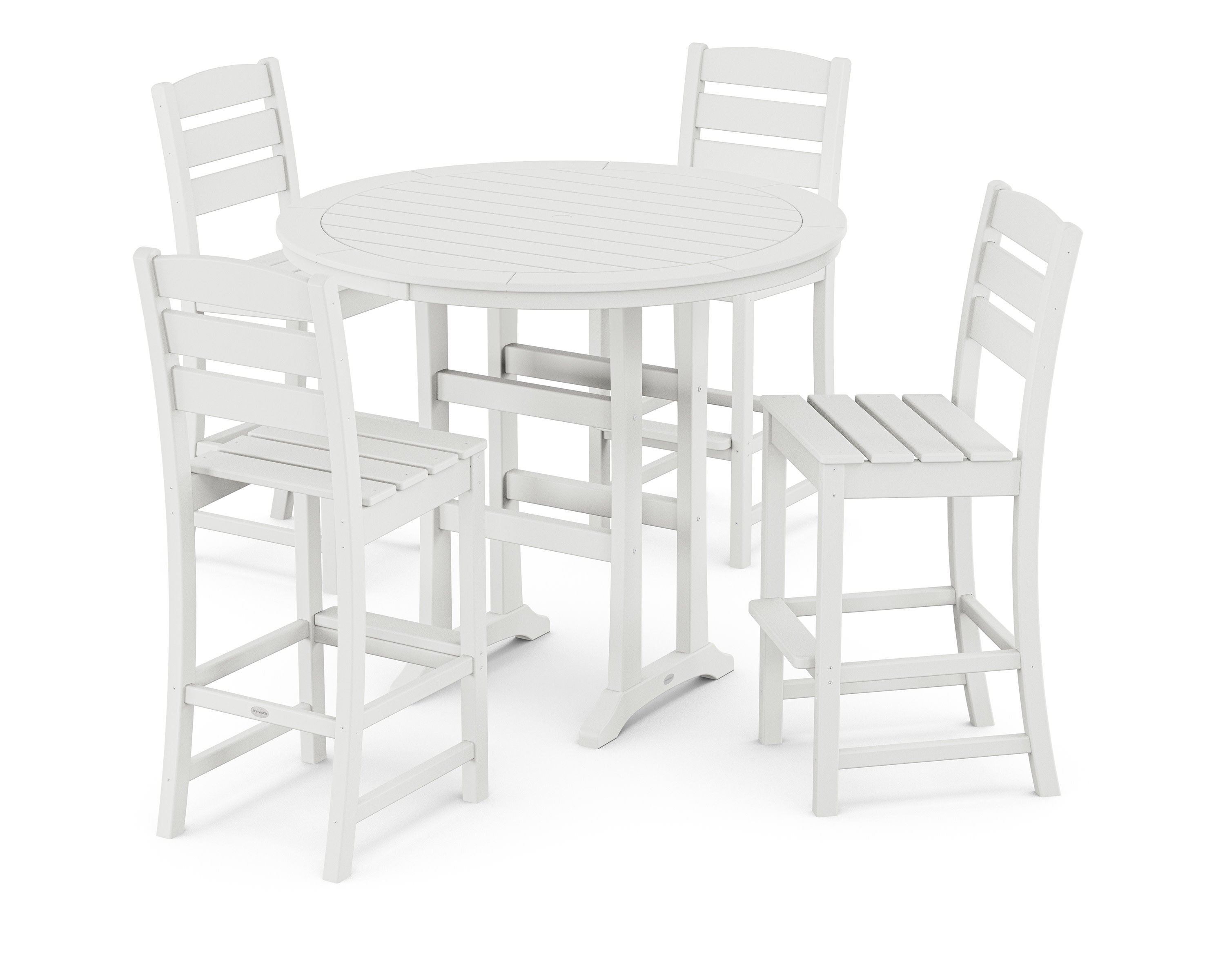 Lakeside 5-Piece Round Farmhouse Side Chair Bar Set in White