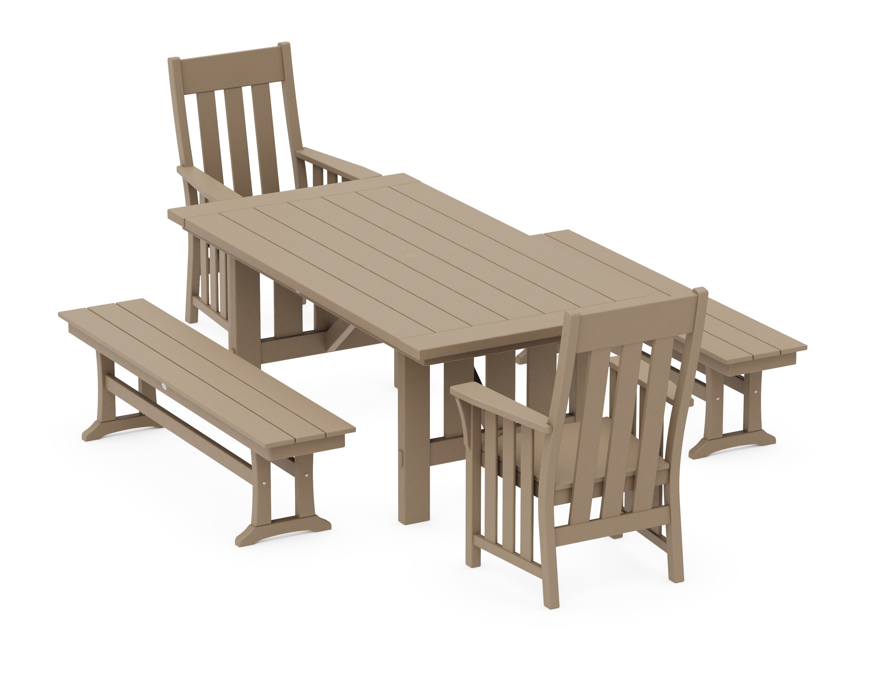 Acadia 5-Piece Dining Set with Benches in Vintage Sahara