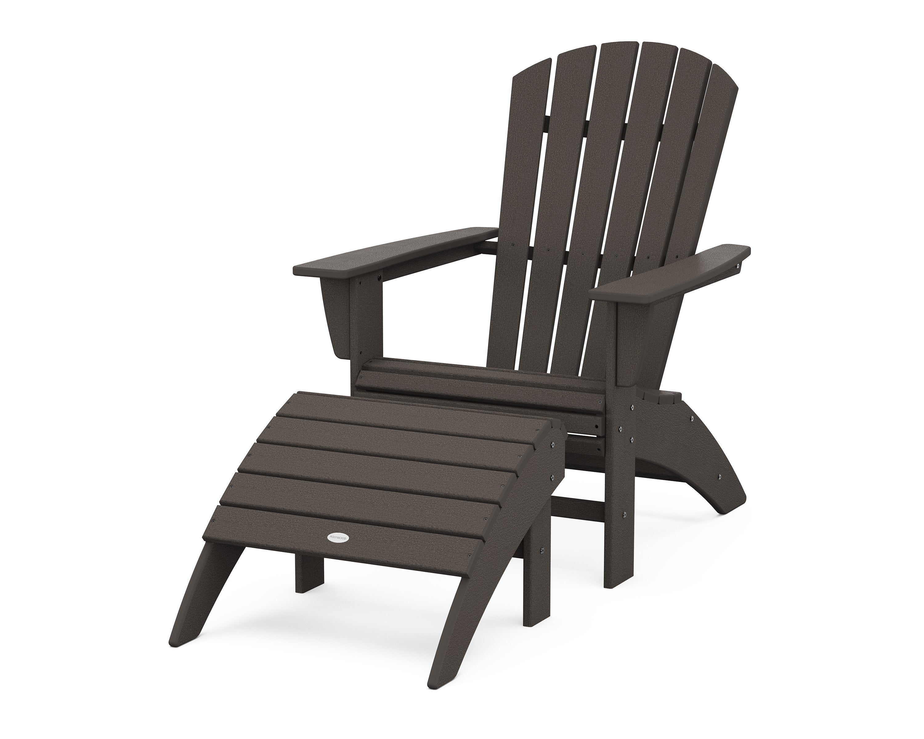 Nautical Curveback Adirondack Chair 2-Piece Set with Ottoman in Vintage Coffee
