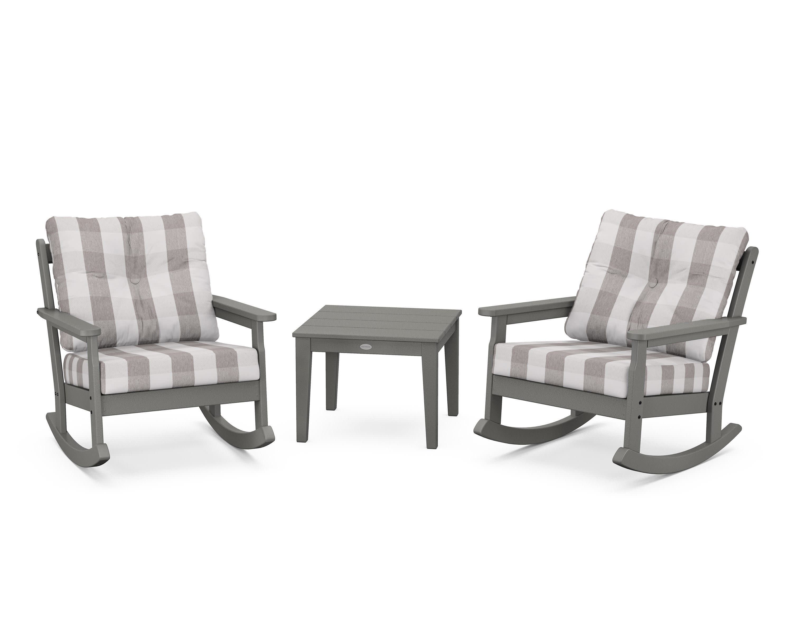 Vineyard 3-Piece Deep Seating Rocker Set in Slate Grey / Buffalo Plaid Grey Mist