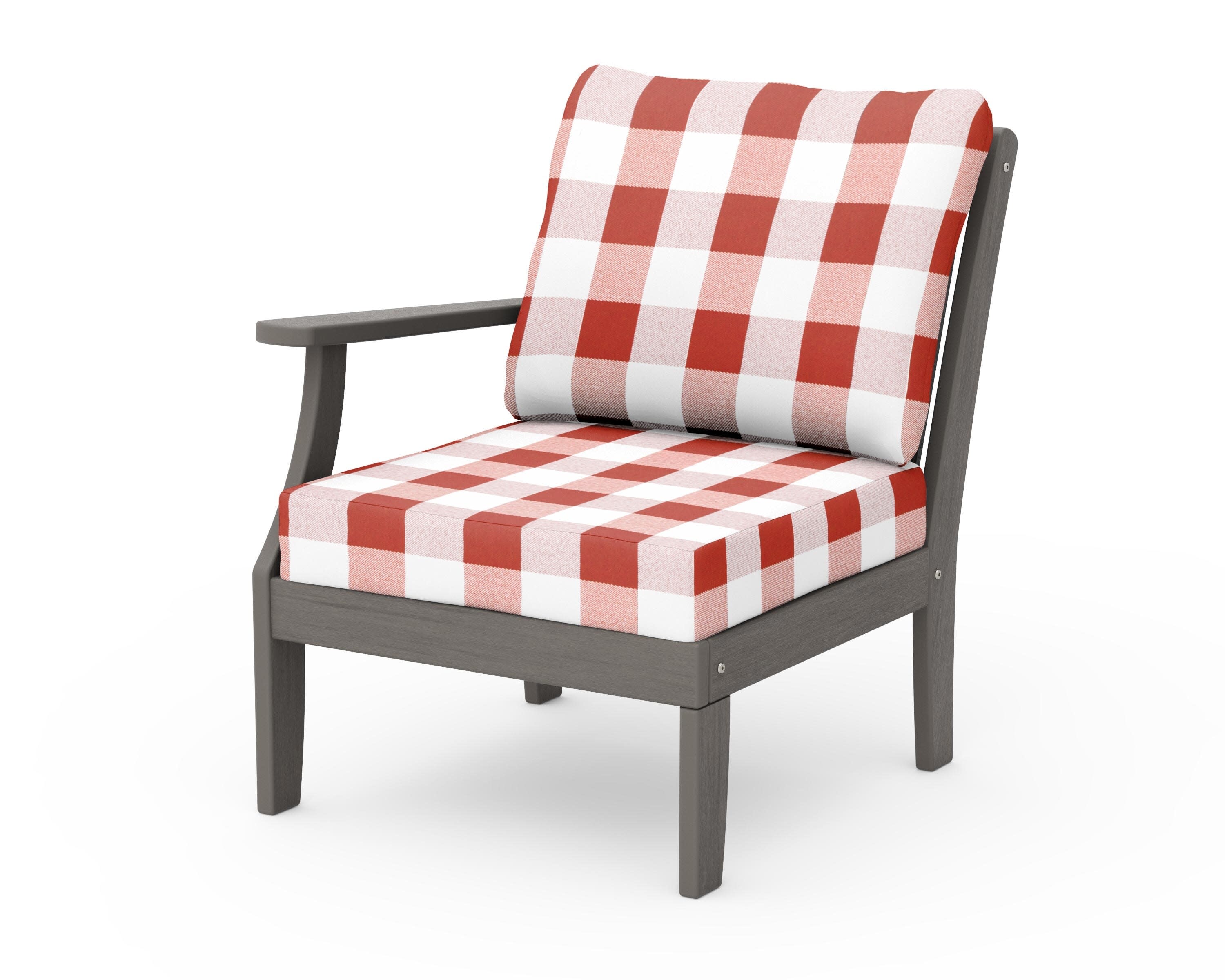 Braxton Modular Left Arm Chair in Driftwood / Buffalo Plaid Crimson