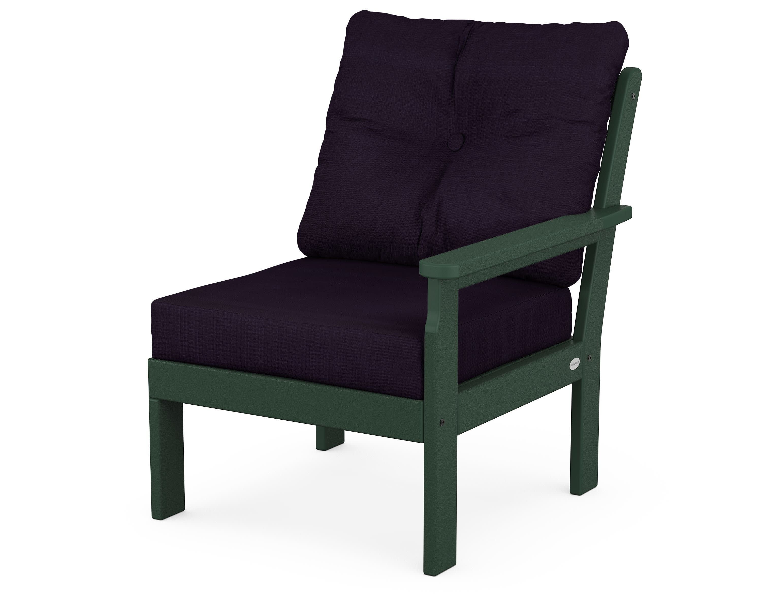 Vineyard Modular Right Arm Chair in Green / Navy Linen
