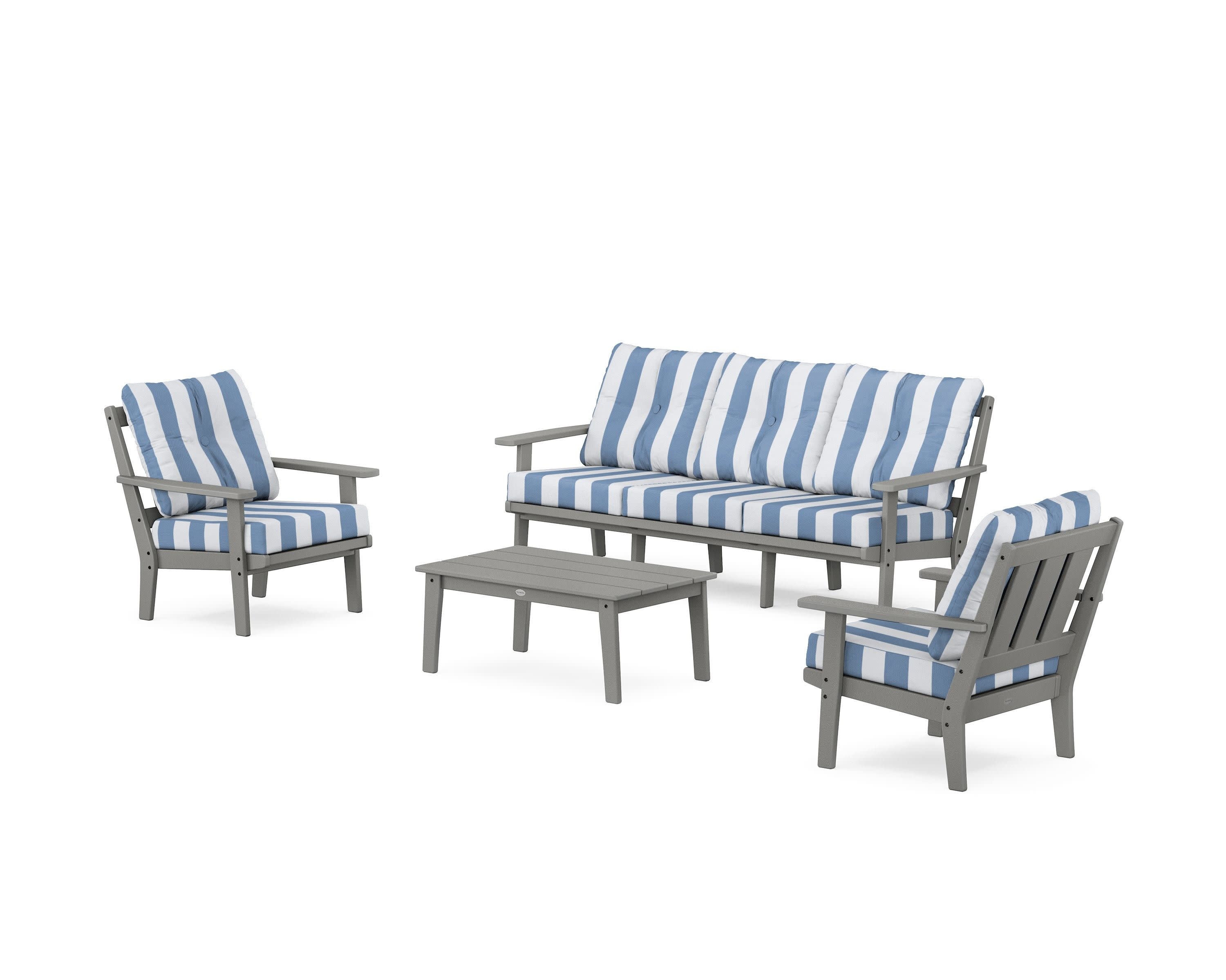 Oxford 4-Piece Deep Seating Set with Sofa in Slate Grey / Cabana Stripe Sky Blue