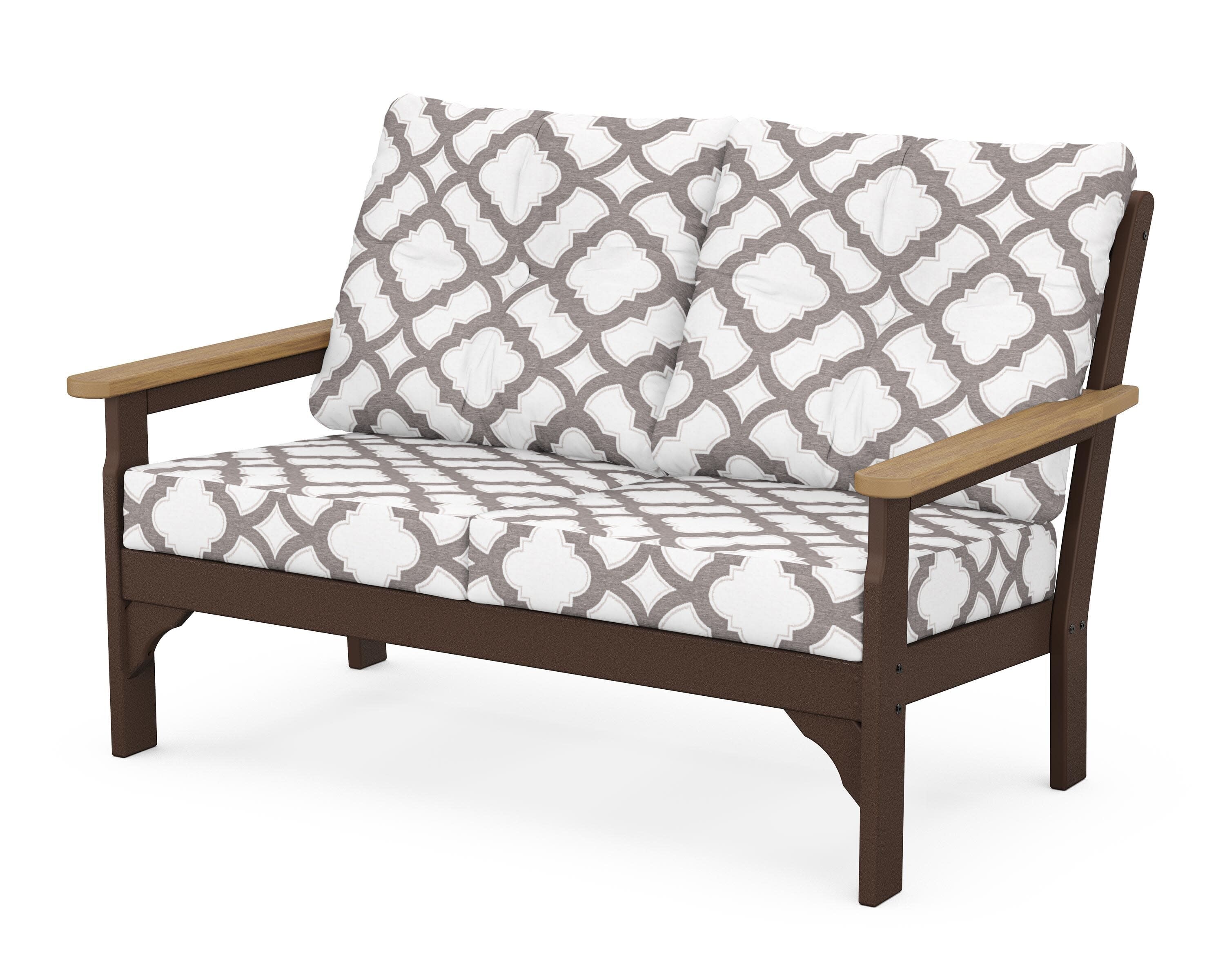Vineyard Deep Seating Loveseat in Mahogany / Natural / Trellis Grey Mist
