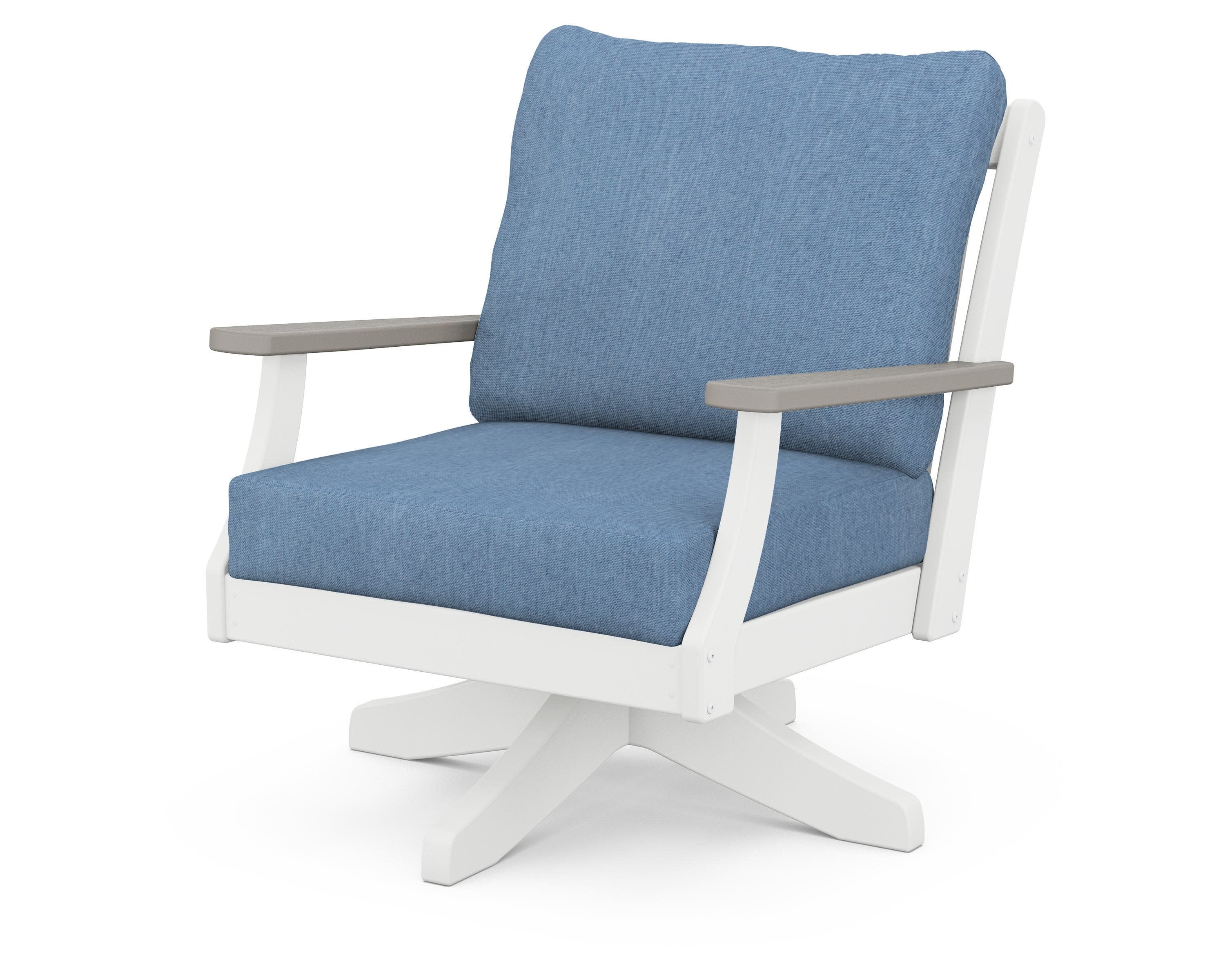 Braxton Deep Seating Swivel Chair in White / Driftwood / Sky Blue
