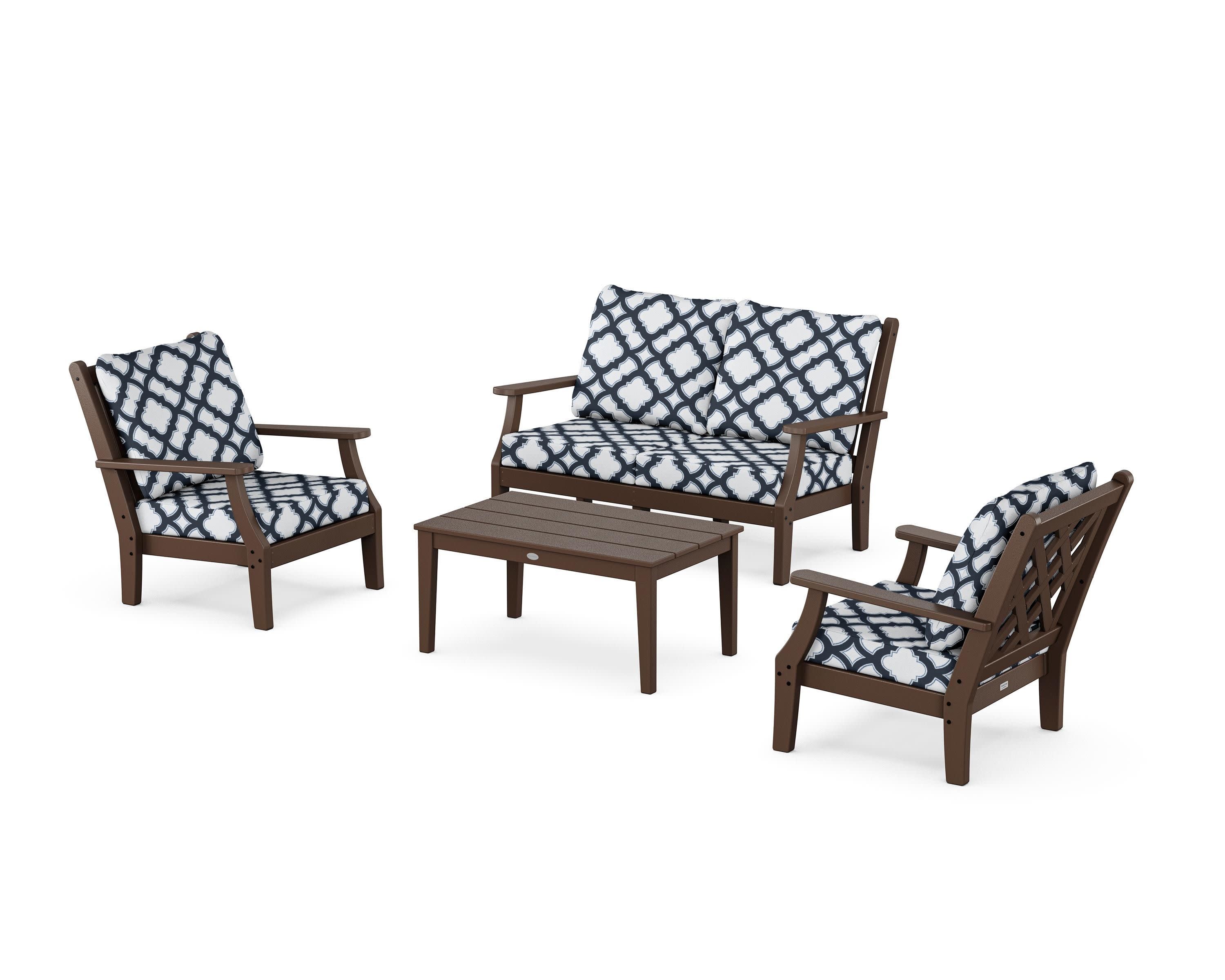 Wovendale 4-Piece Deep Seating Set with Loveseat in Mahogany / Trellis Marine Indigo