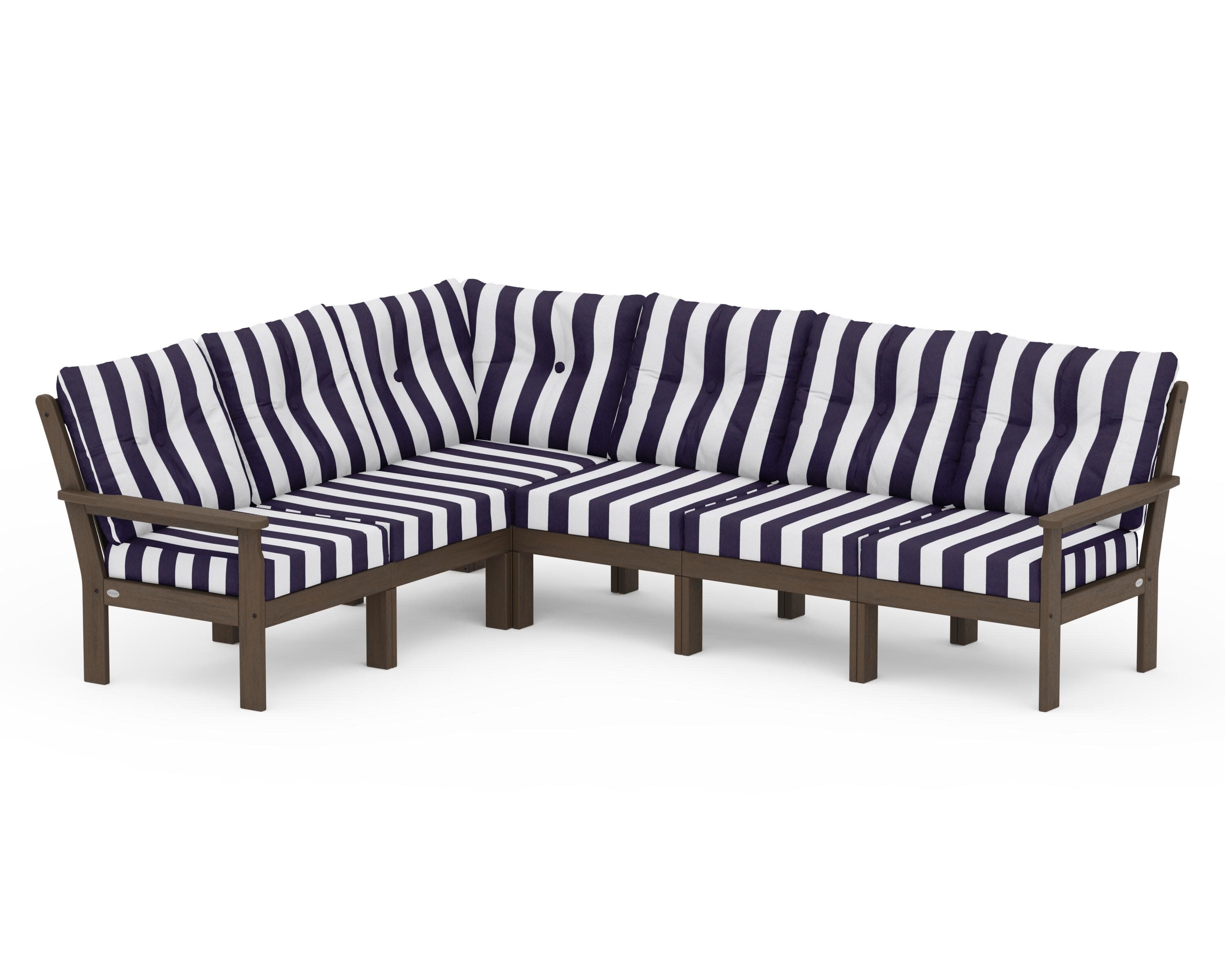 Vineyard 6-Piece Sectional in Kona / Cabana Stripe Navy