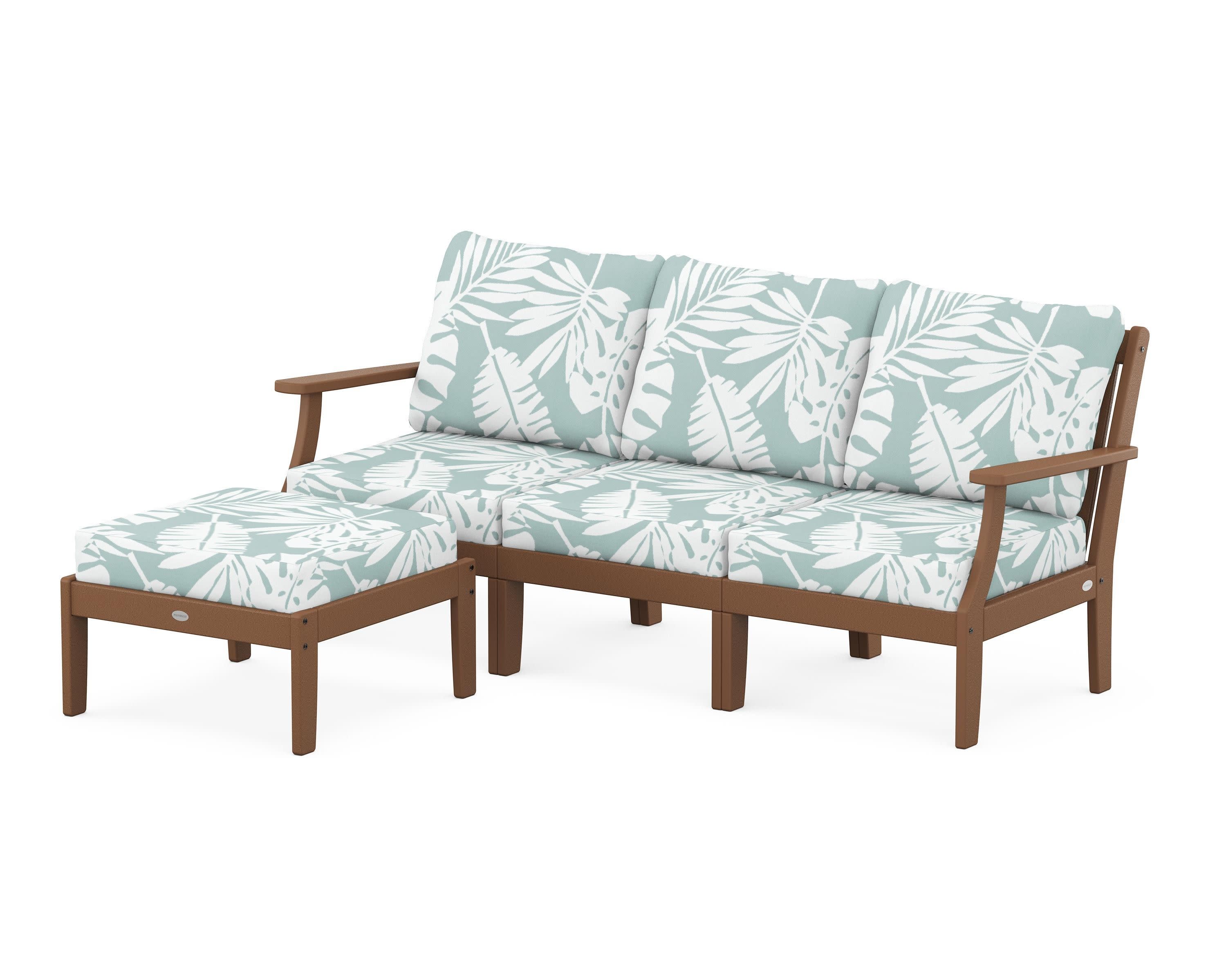 Braxton Modular 4-Piece Deep Seating Set with Ottoman in Teak / Leaf Glacier Spa