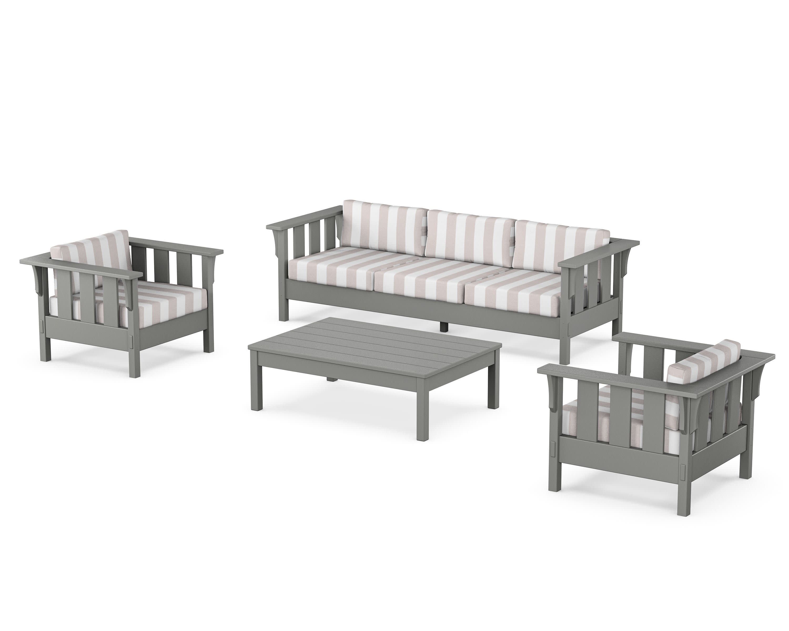 Acadia 4-Piece Deep Seating Set with Sofa in Slate Grey / Cabana Stripe Dune Burlap