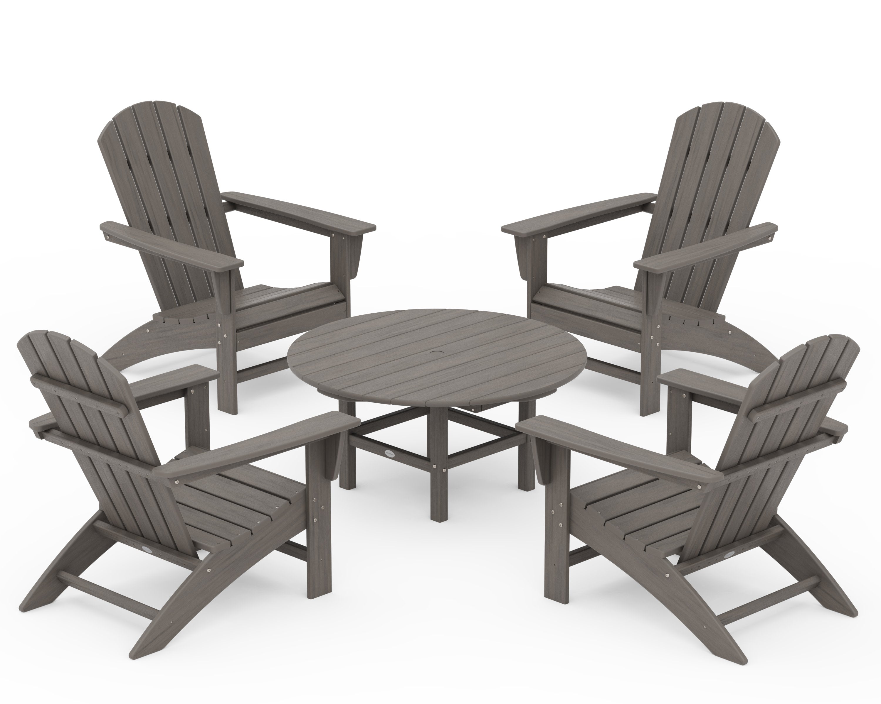 Nautical 5-Piece Adirondack Chair Conversation Set in Driftwood