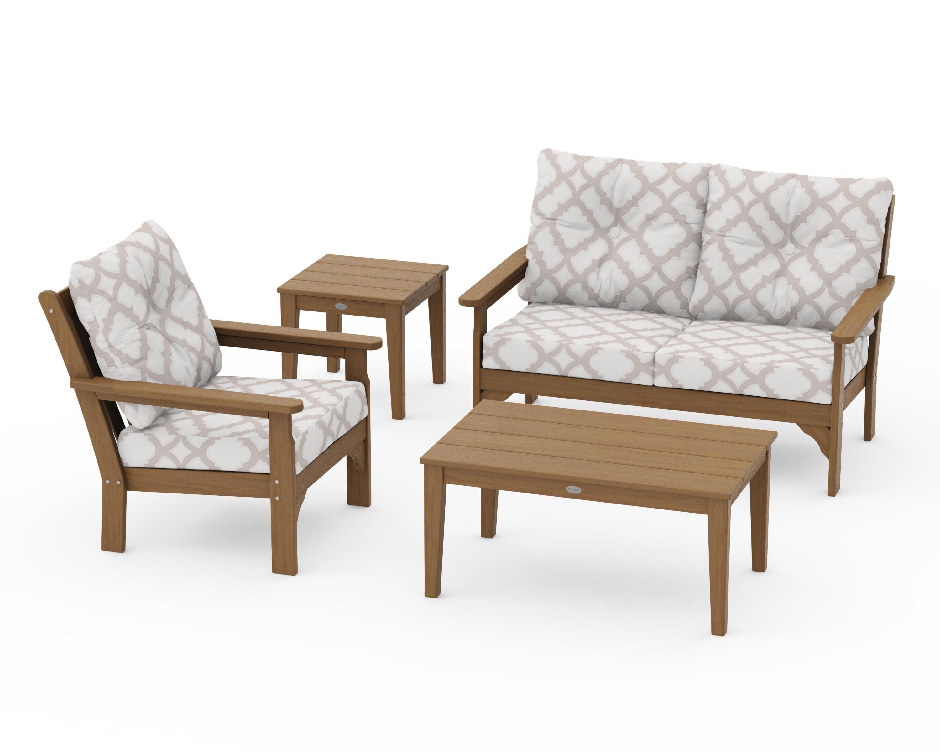 Vineyard 4-Piece Deep Seating Set in Natural / Trellis Dune Burlap