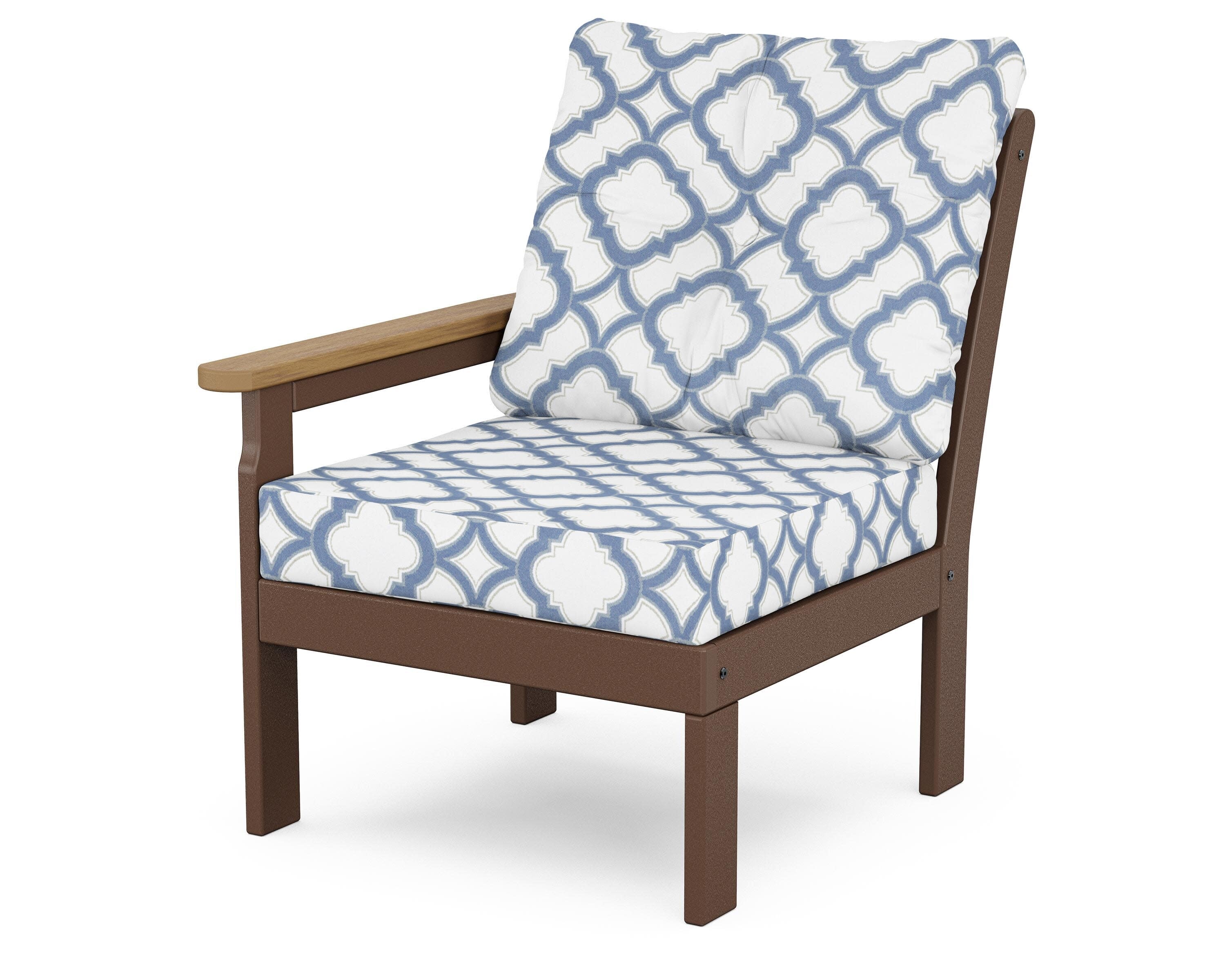 Vineyard Modular Left Arm Chair in Mahogany / Natural / Trellis Sky Blue