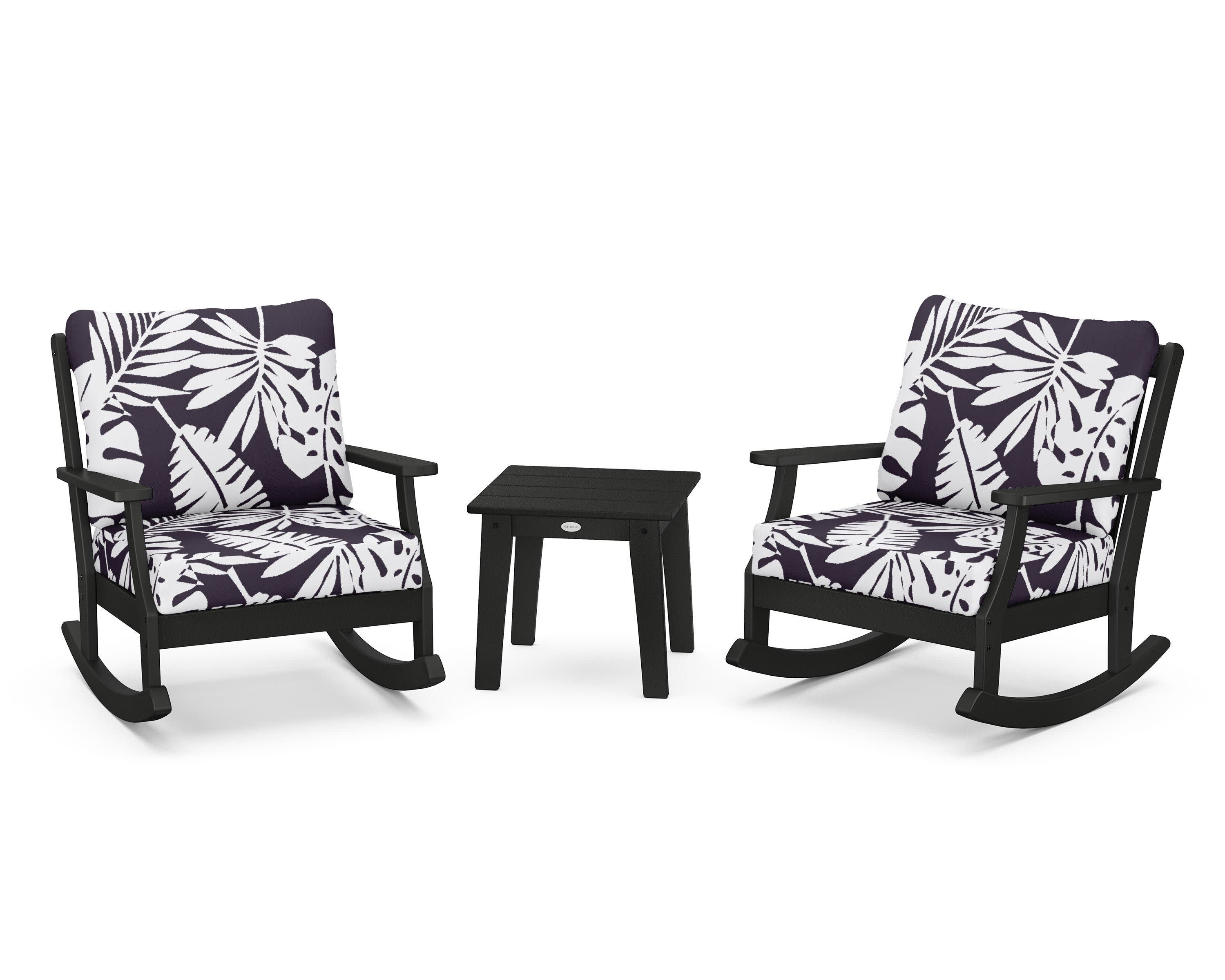 Braxton 3-Piece Deep Seating Rocker Set in Black / Leaf Navy