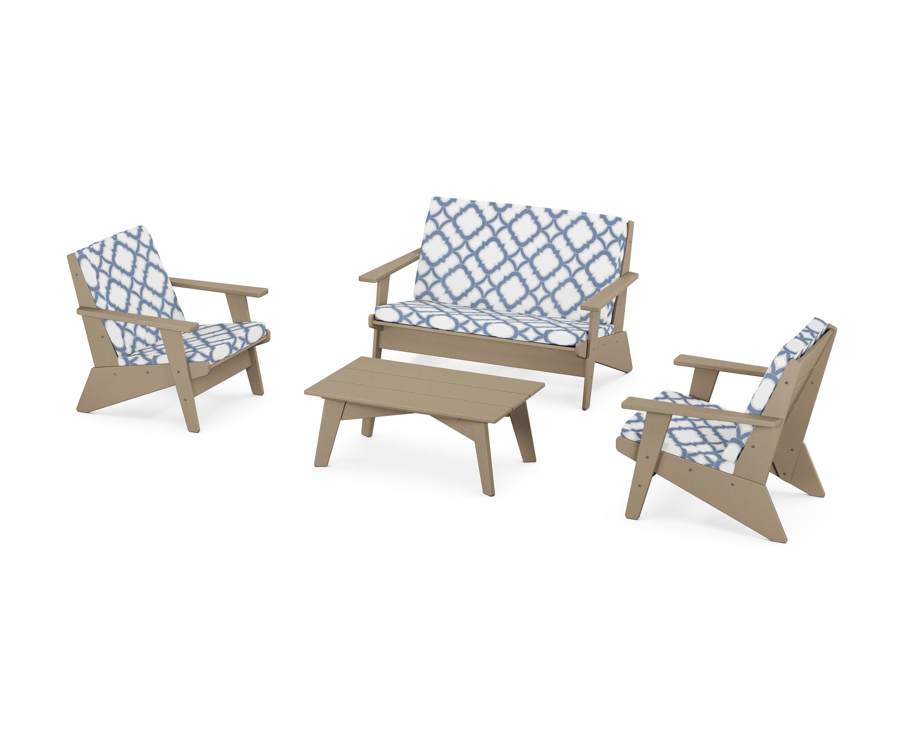 Riviera Modern Lounge 4-Piece Set in Vintage Sahara / Trellis Sky Blue