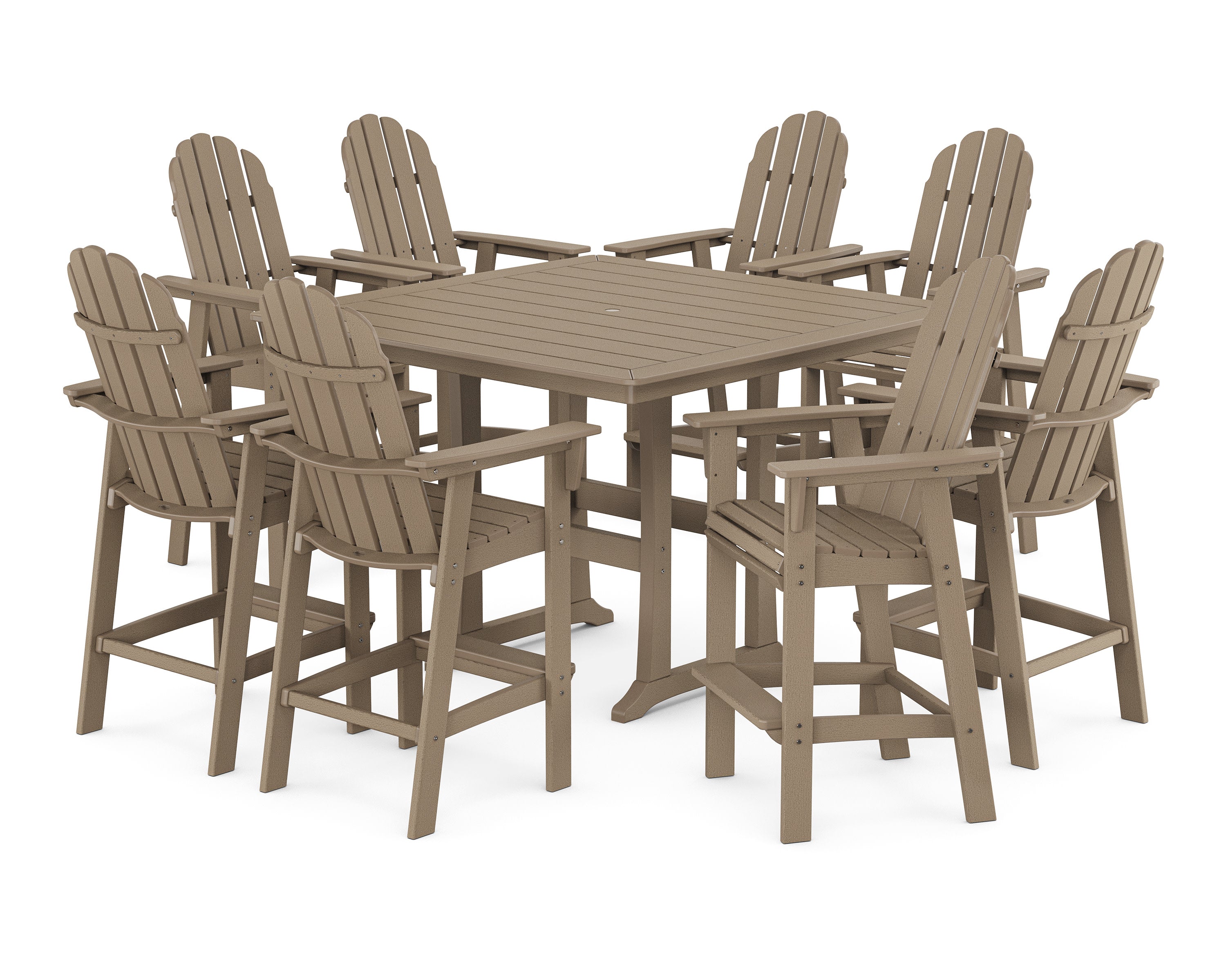 Vineyard Curveback Adirondack 9-Piece Trestle Bar Set in Vintage Sahara