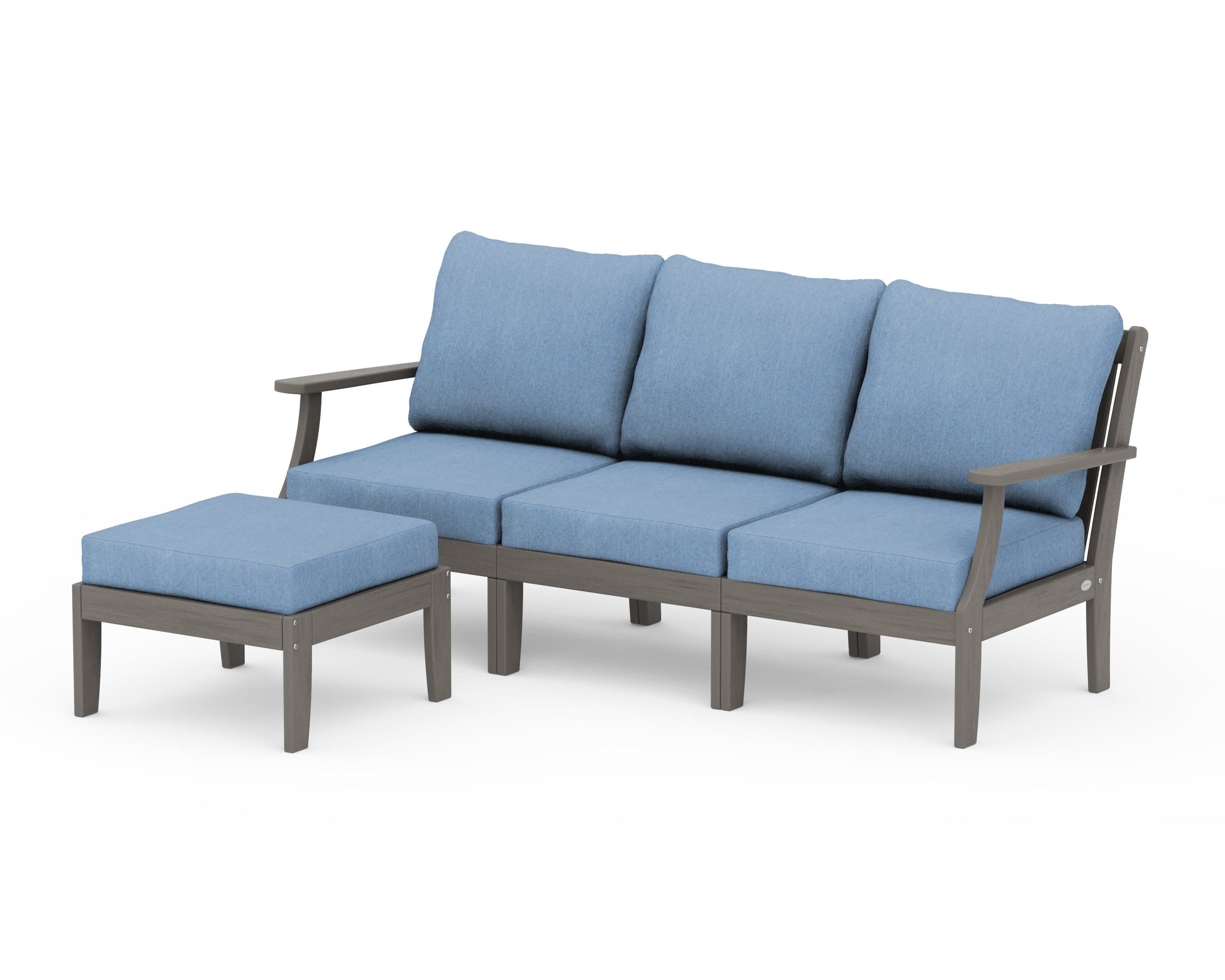 Braxton Modular 4-Piece Deep Seating Set with Ottoman in Driftwood / Sky Blue