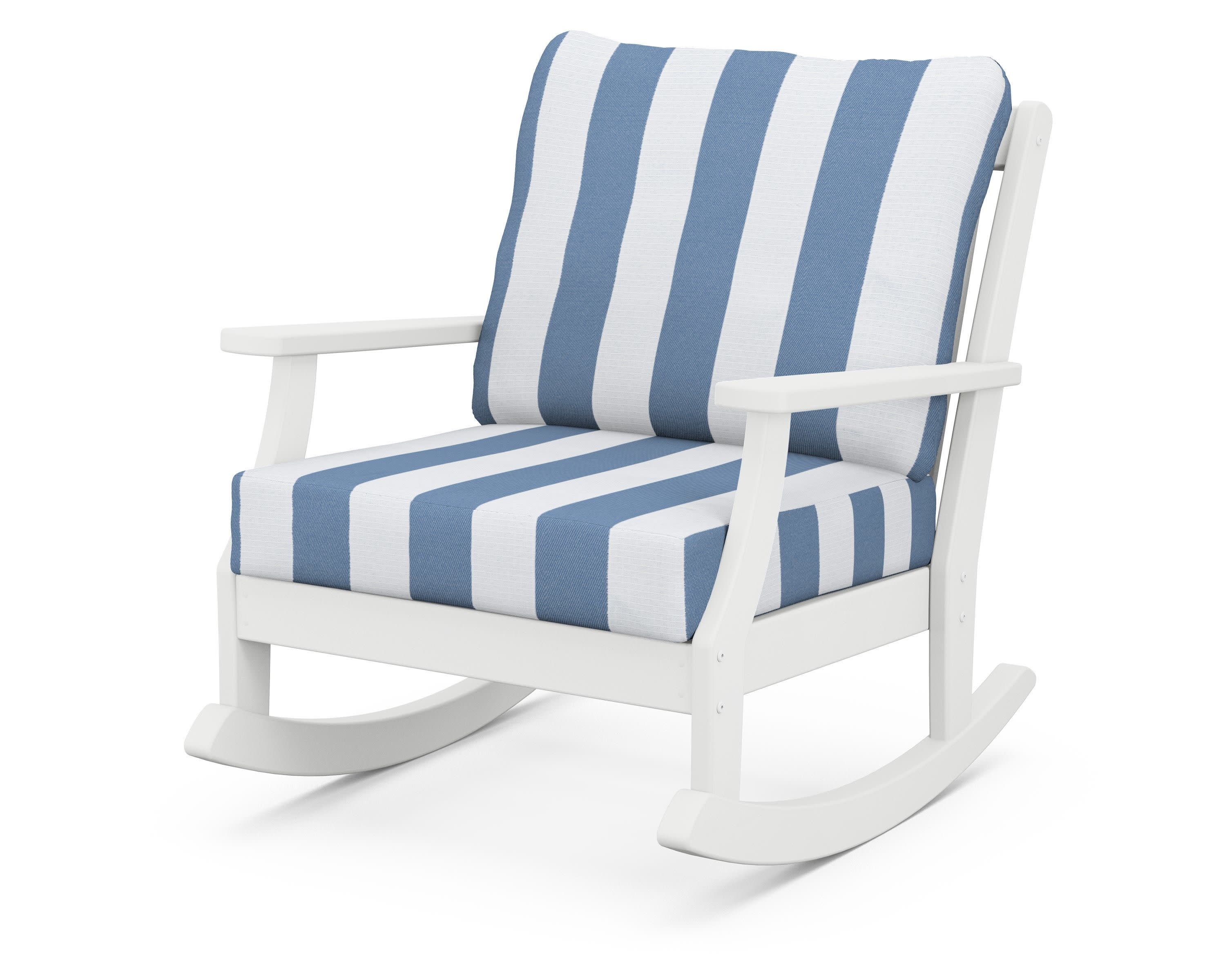 Braxton Deep Seating Rocking Chair in White / Cabana Stripe Sky Blue