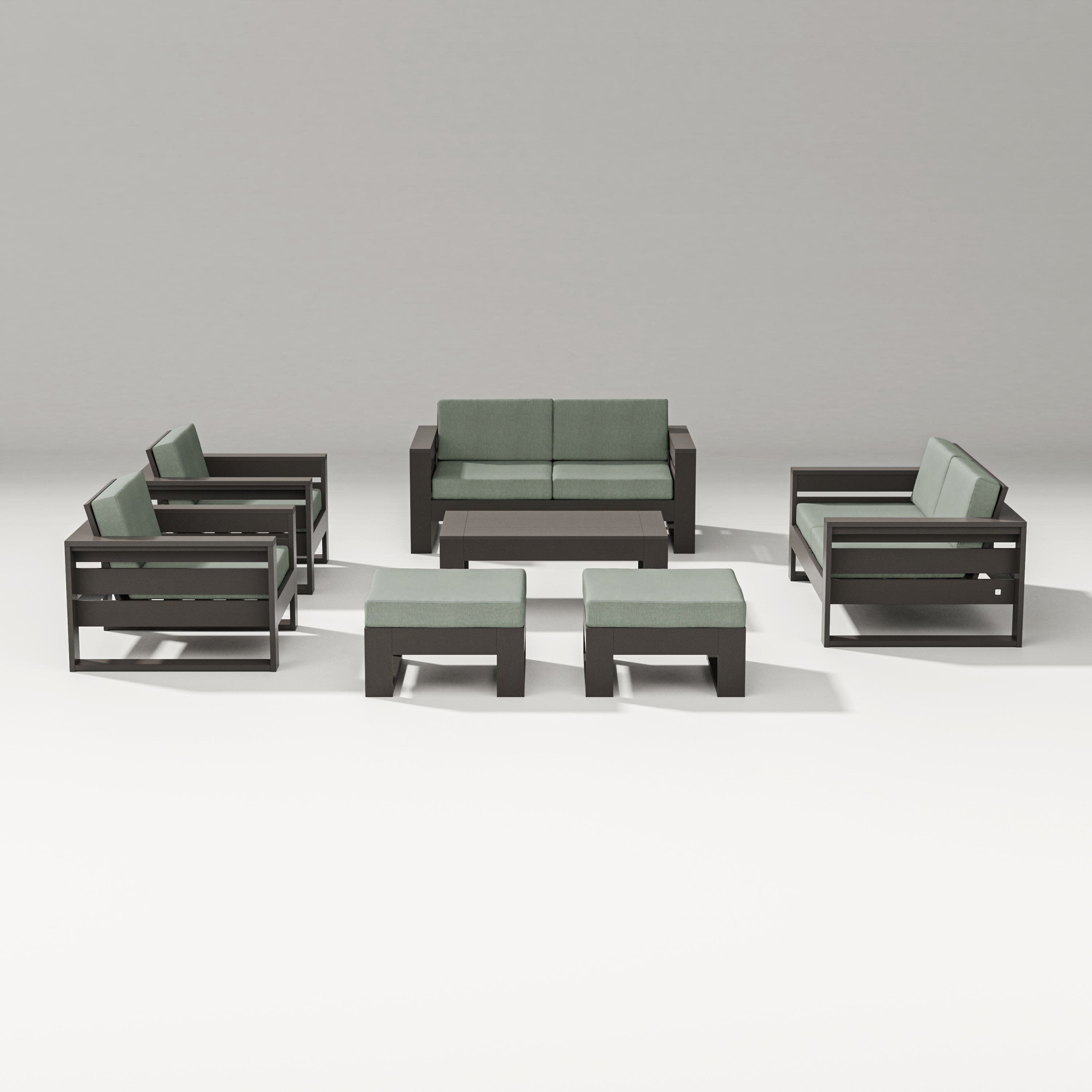 Latitude 7-Piece Lounge Loveseat Set in Vintage Coffee / Cast Sage