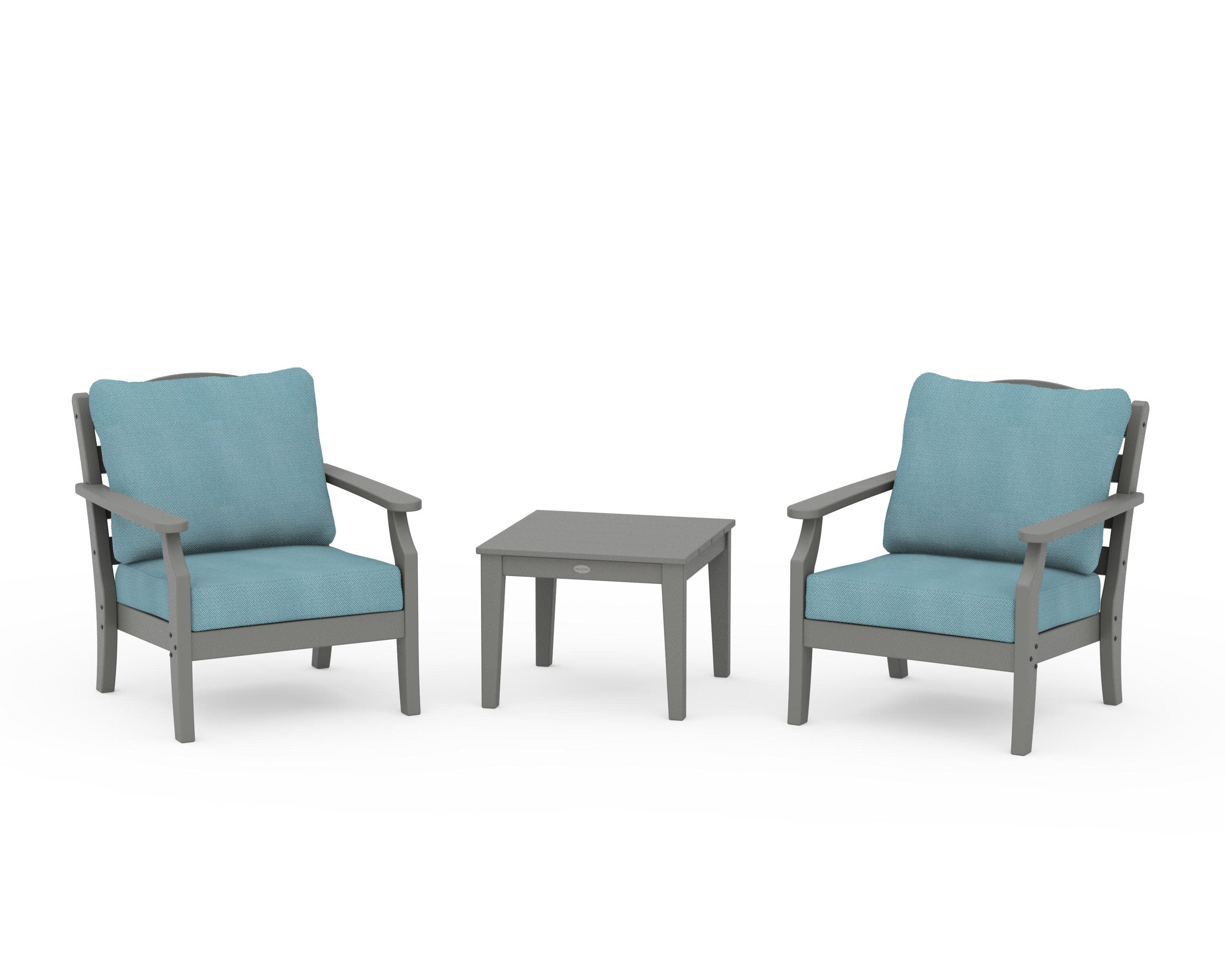 Savannah 3-Piece Deep Seating Set in Slate Grey / Lattice Sky Blue
