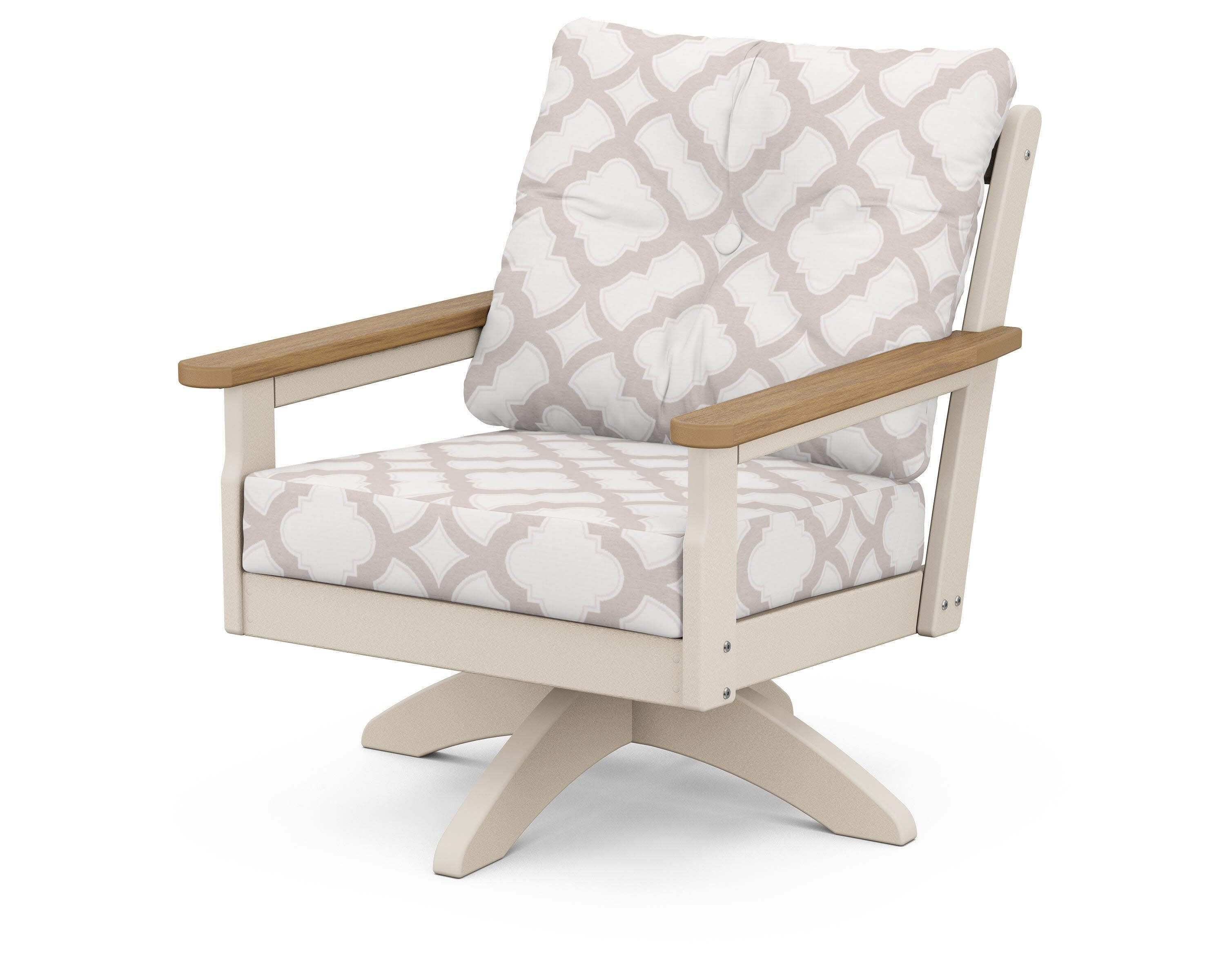 Vineyard Deep Seating Swivel Chair in Sand / Natural / Trellis Dune Burlap