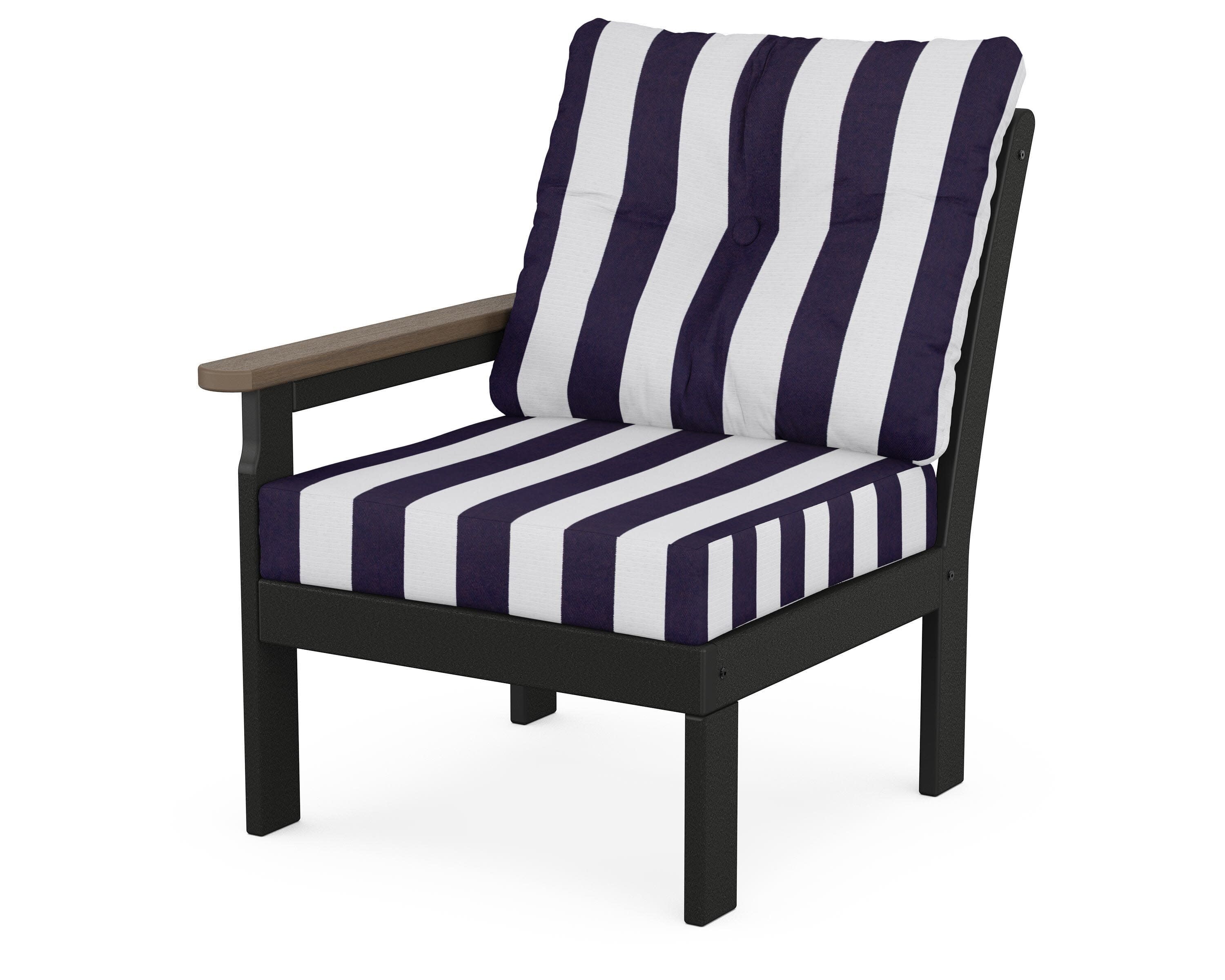 Vineyard Modular Left Arm Chair in Black / Kona / Cabana Stripe Navy