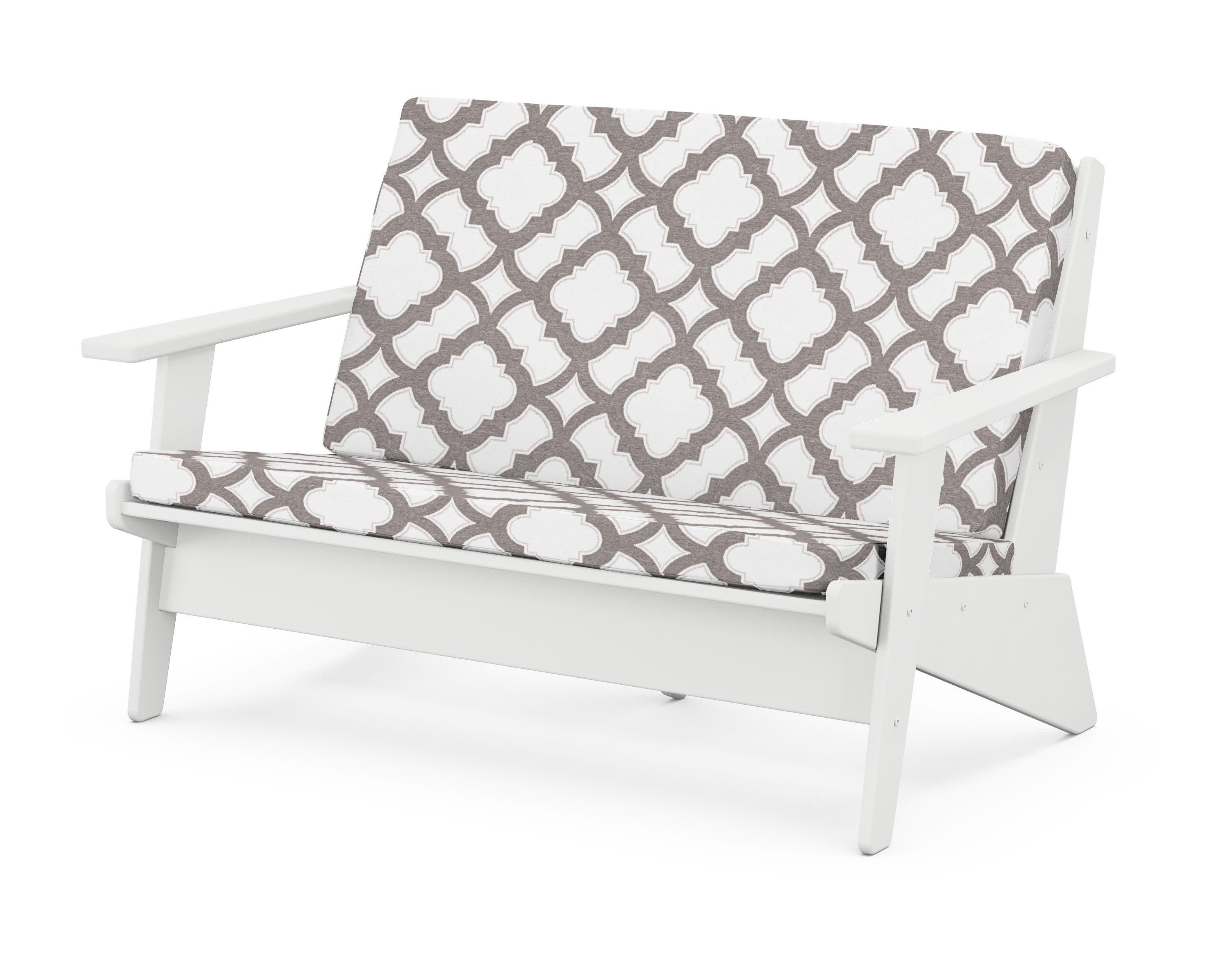 Riviera Modern Lounge Loveseat in White / Trellis Grey Mist