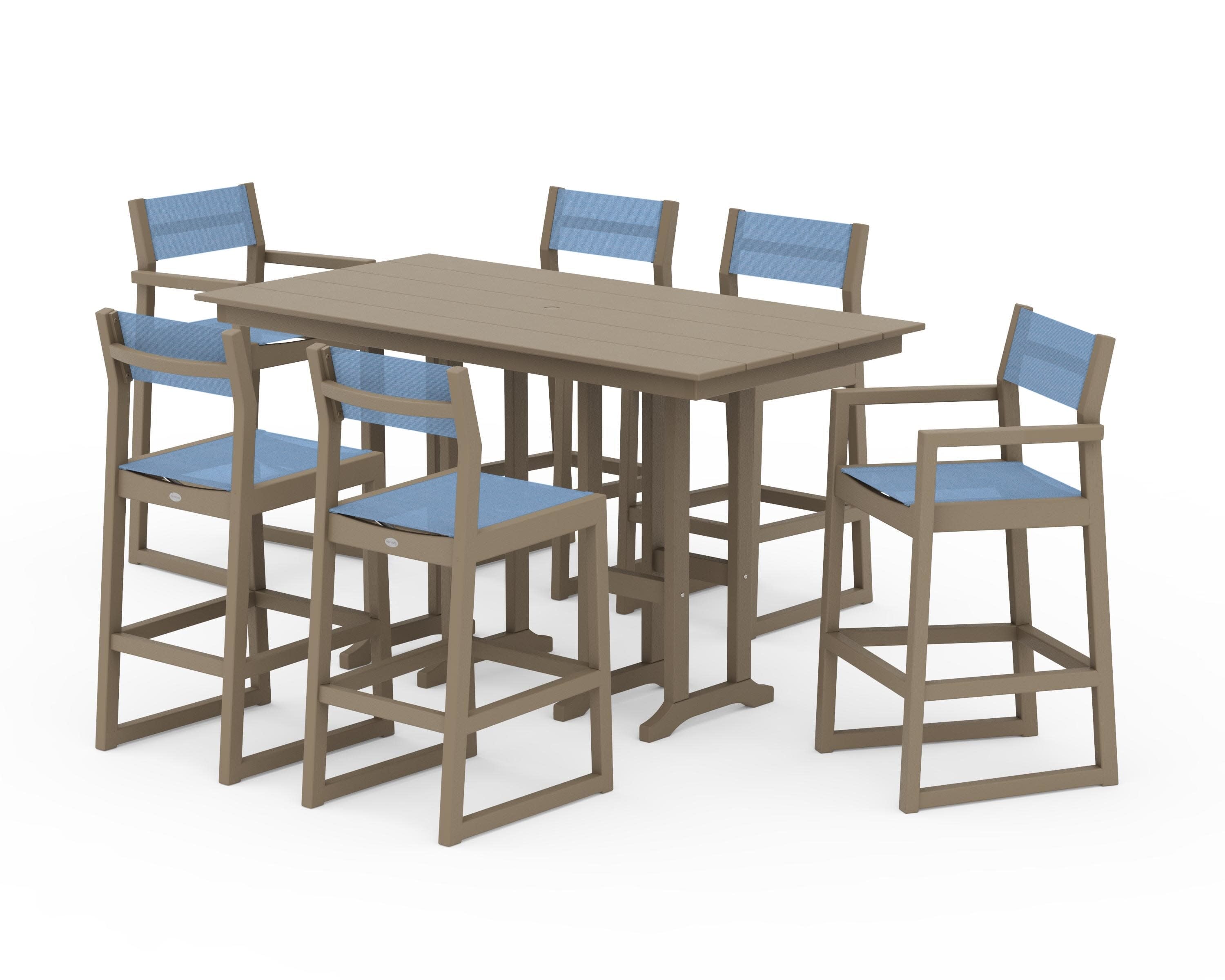EDGE Sling 7-Piece Farmhouse Bar Set in Vintage Sahara / Poolside Sling