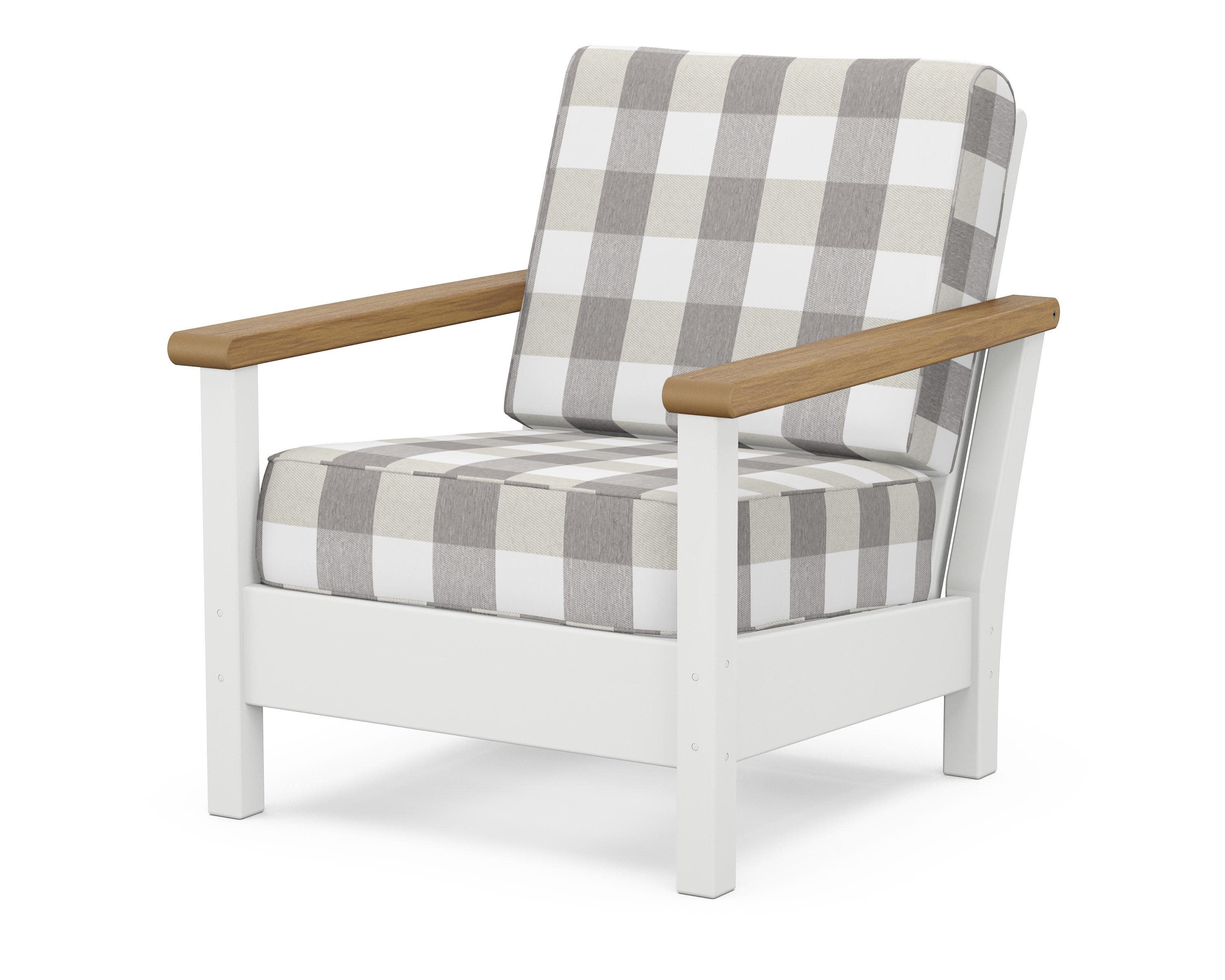 Harbour Deep Seating Chair in White / Natural / Buffalo Plaid Grey Mist