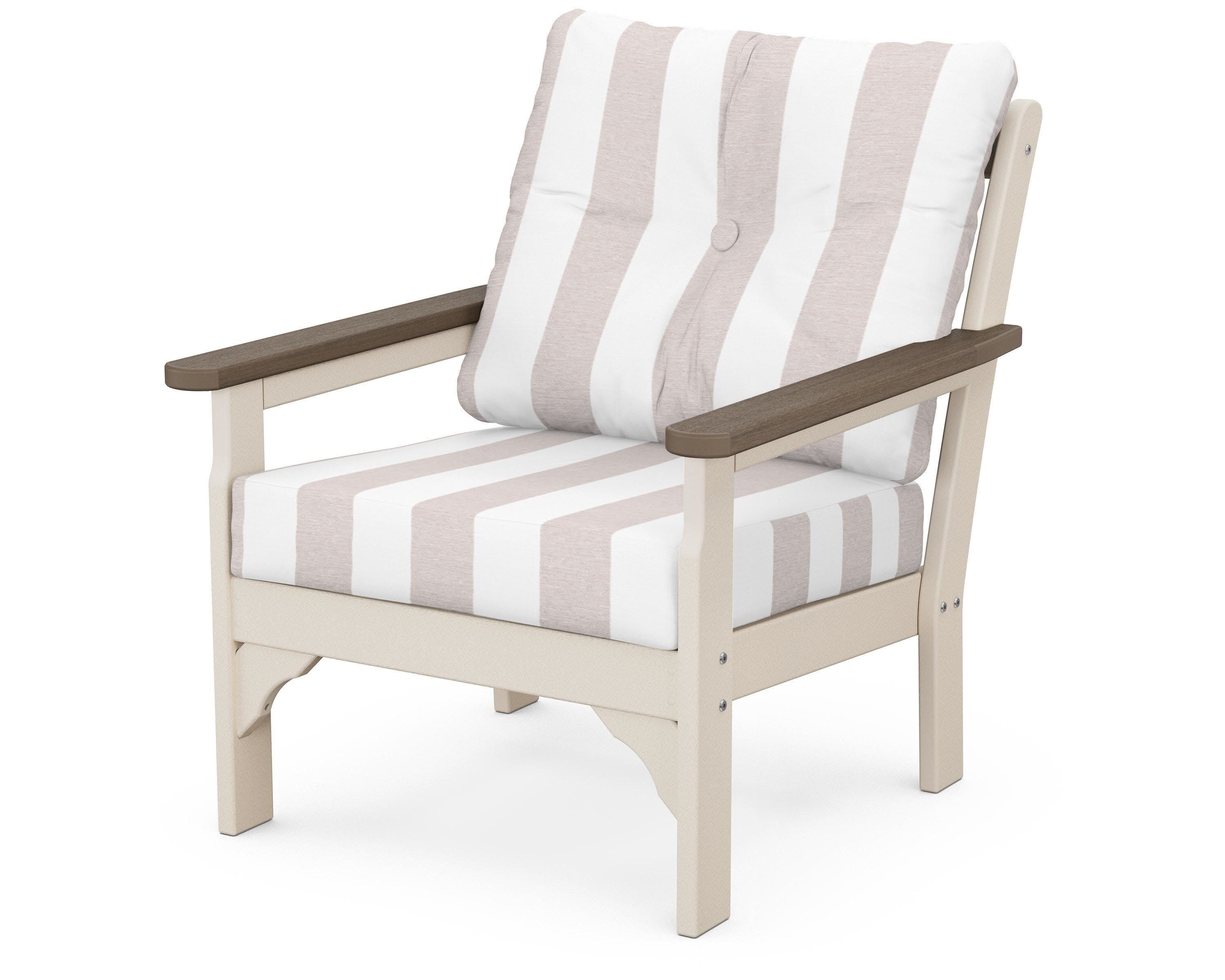 Vineyard Deep Seating Chair in Sand / Kona / Cabana Stripe Dune Burlap