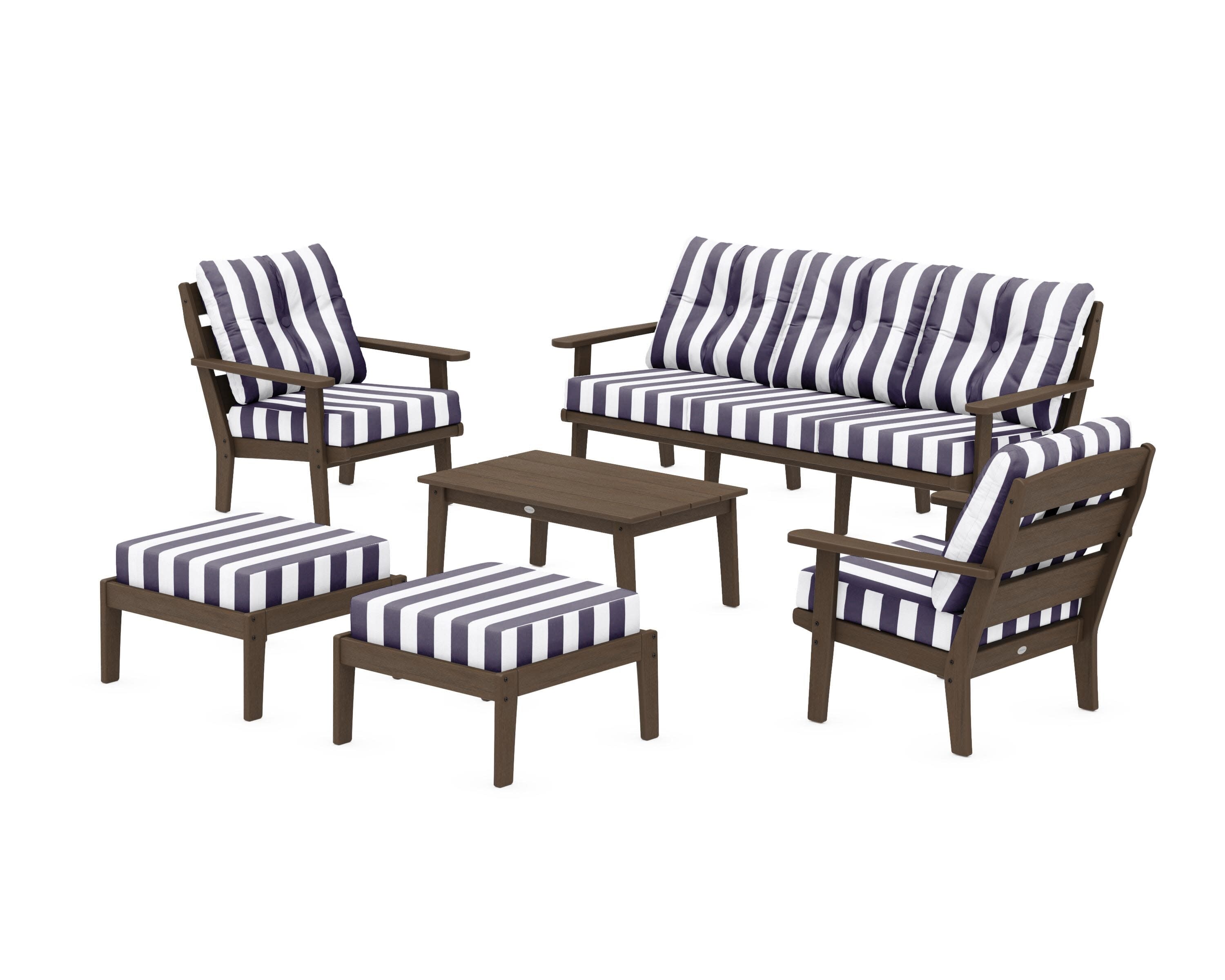 Lakeside 6-Piece Lounge Sofa Set in Kona / Cabana Stripe Navy
