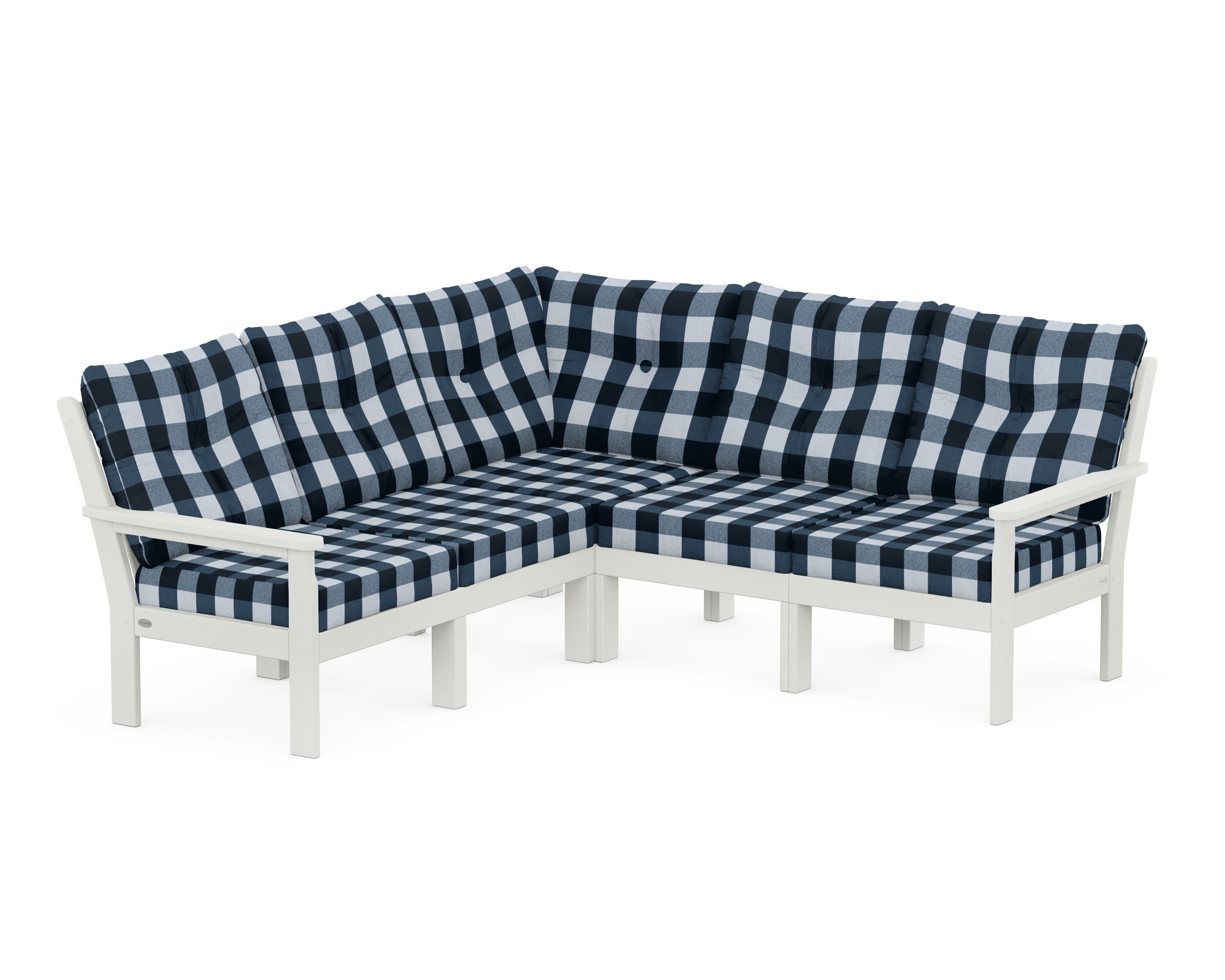 Vineyard 5-Piece Sectional in Vintage White / Buffalo Plaid Marine Indigo