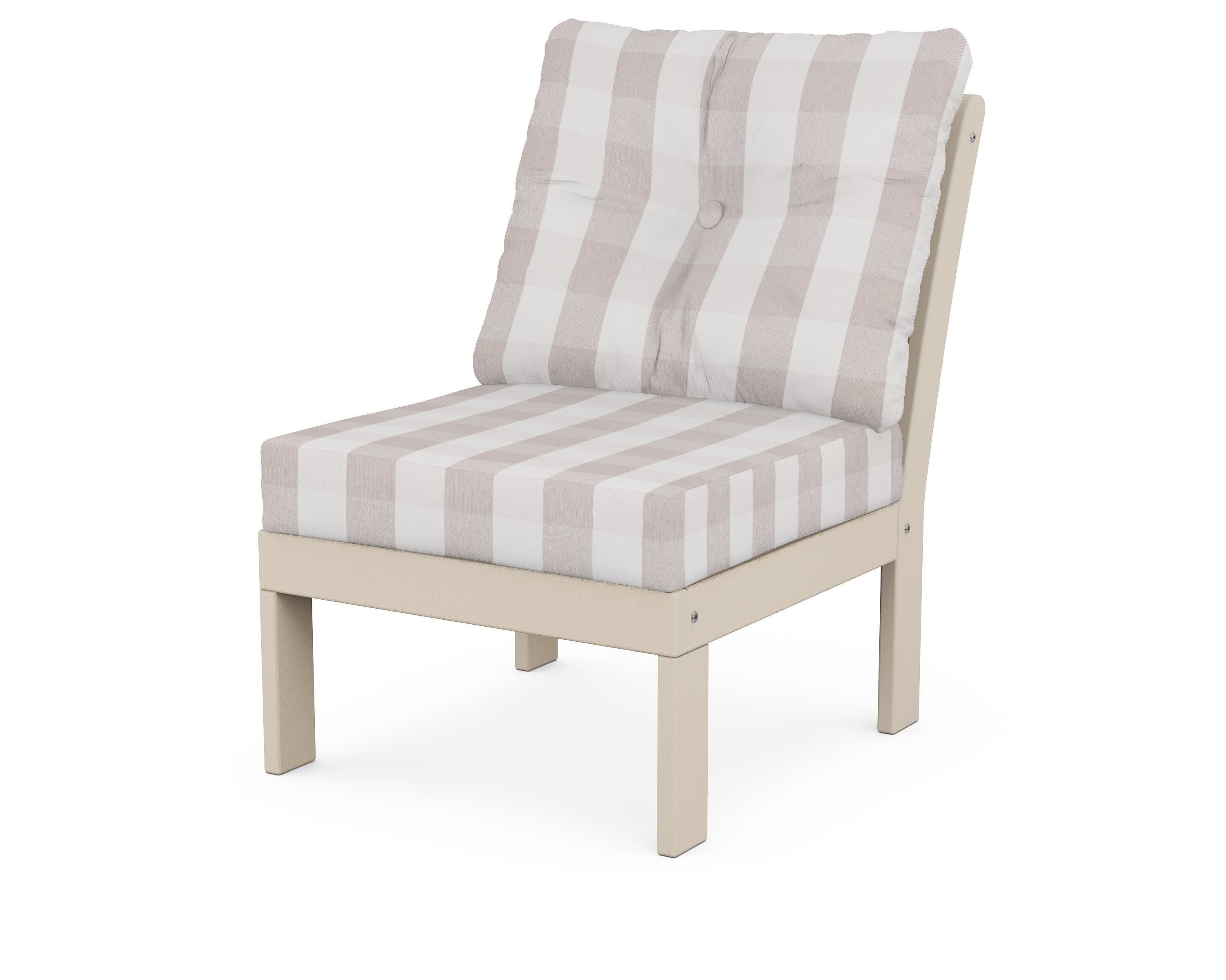 Vineyard Modular Armless Chair in Sand / Buffalo Plaid Dune Burlap