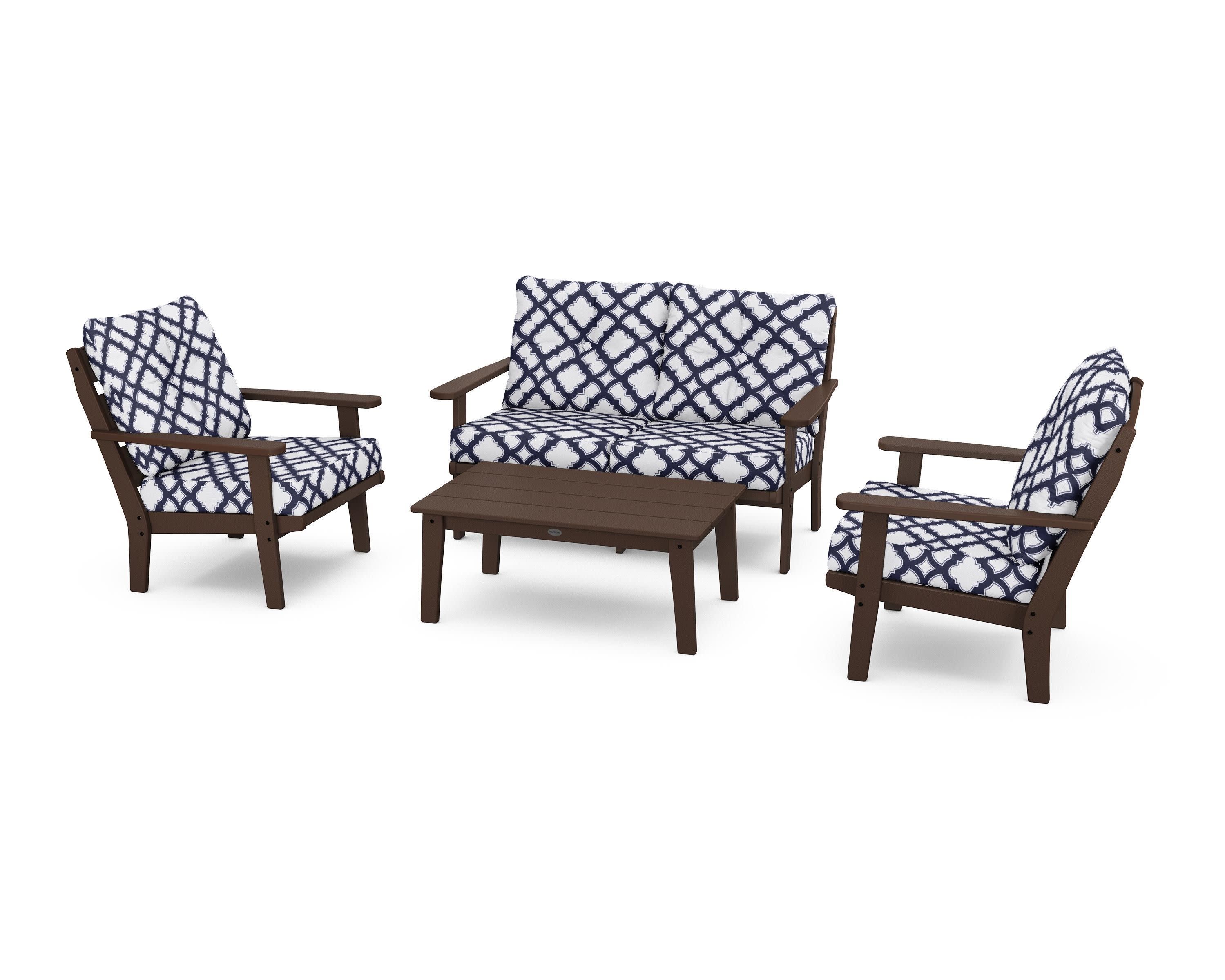 Lakeside 4-Piece Deep Seating Set in Mahogany / Trellis Navy