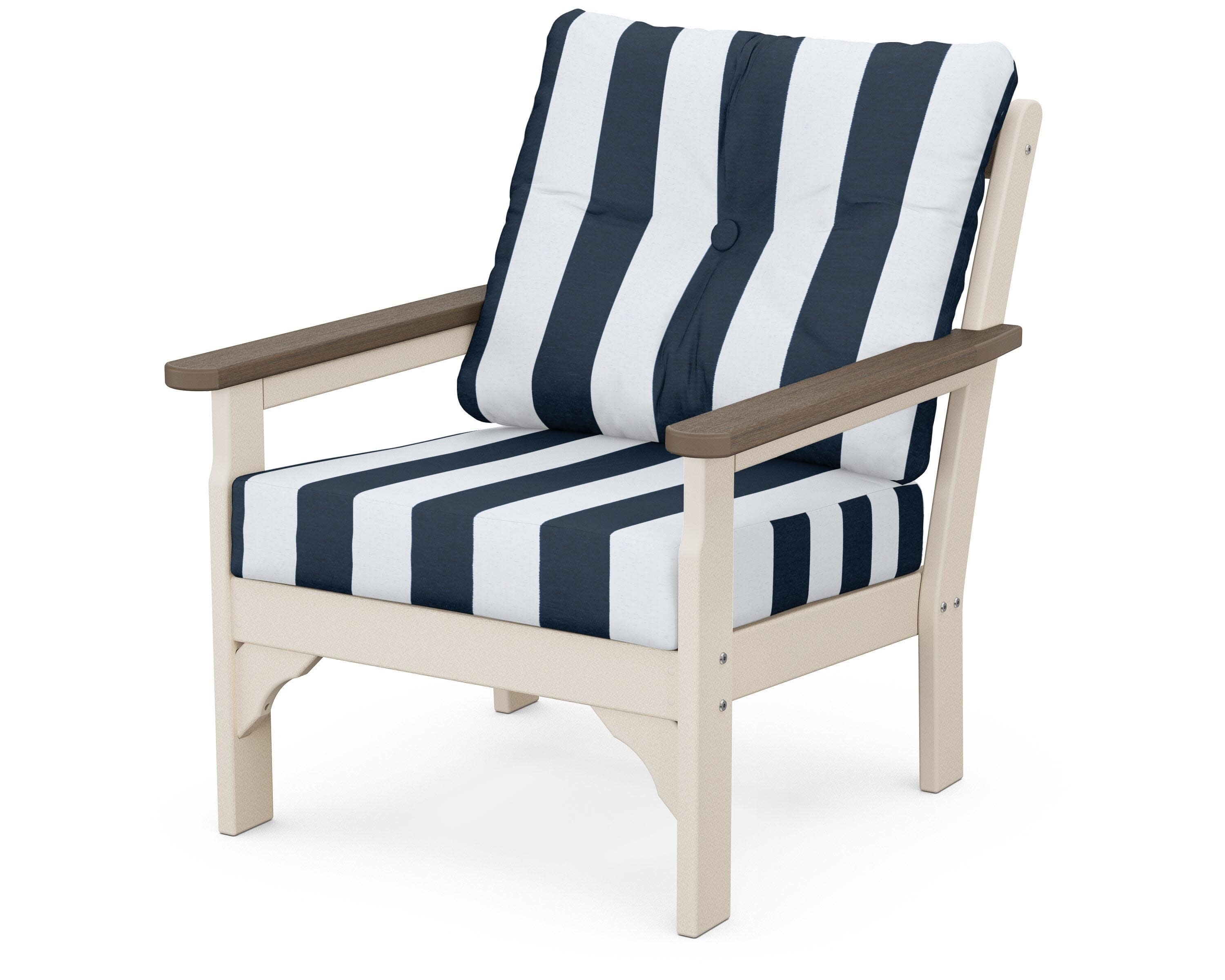 Vineyard Deep Seating Chair in Sand / Kona / Cabana Stripe Marine Indigo