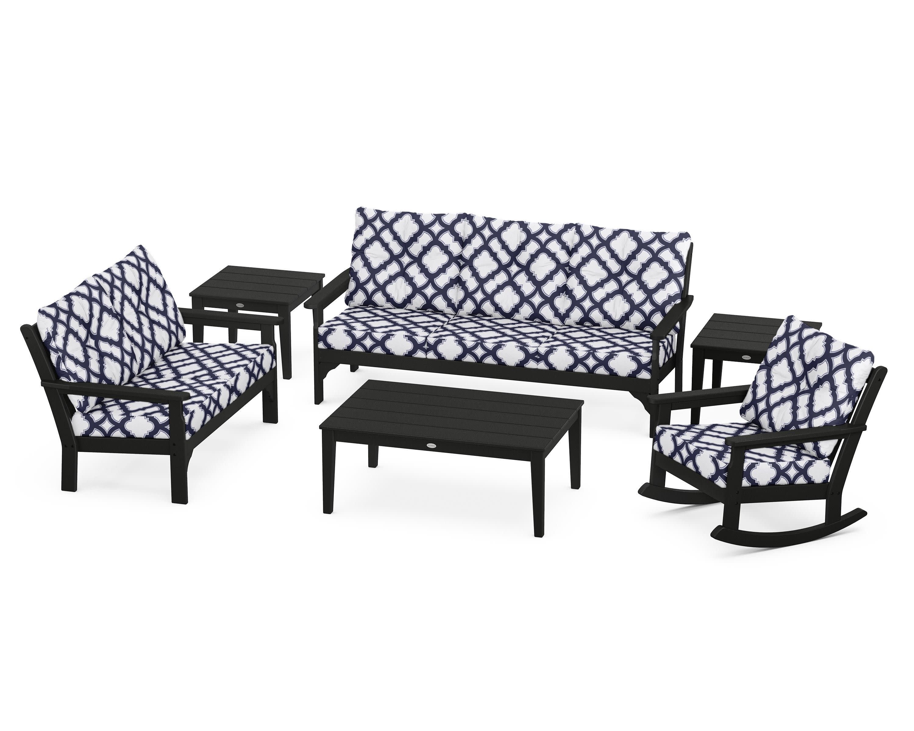 Vineyard 6-Piece Deep Seating Set in Black / Trellis Navy