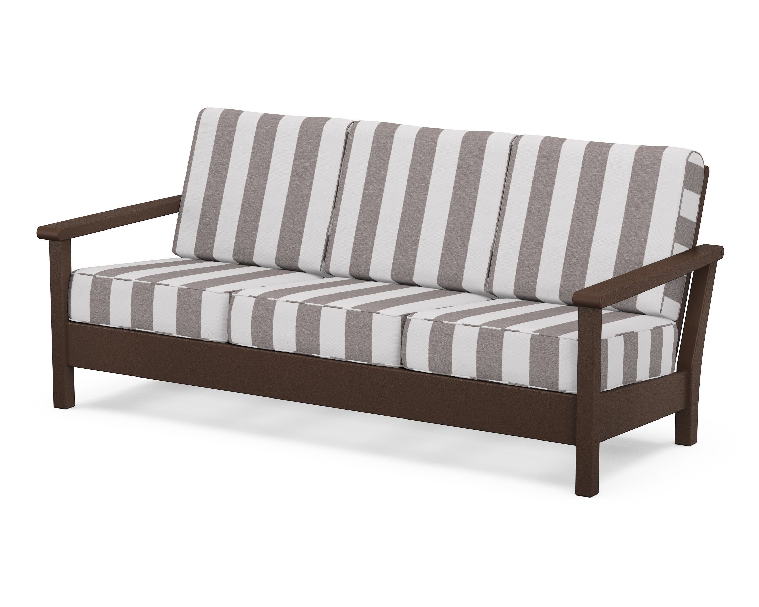 Harbour Deep Seating Sofa in Mahogany / Cabana Stripe Grey Mist