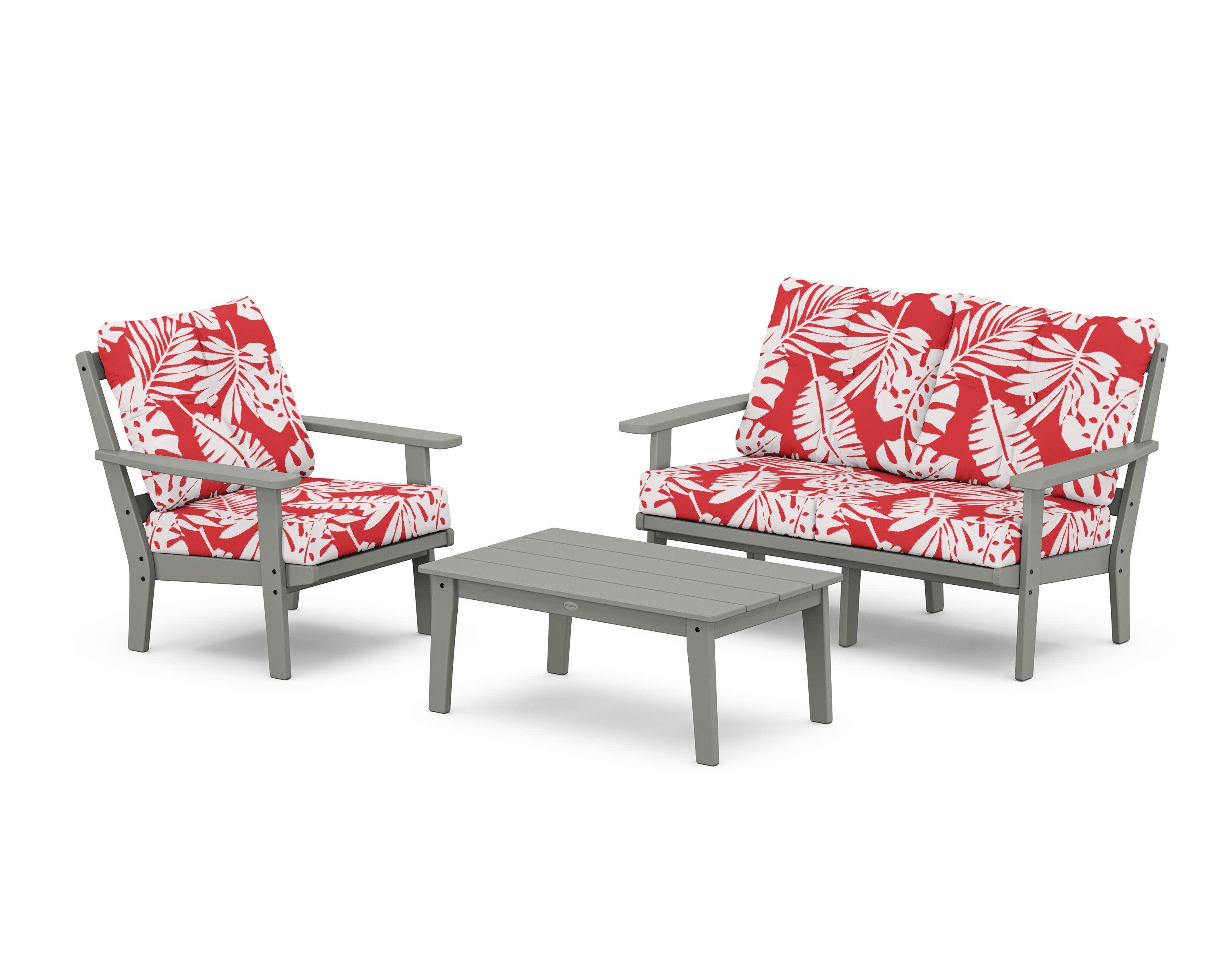 Oxford 3-Piece Deep Seating Set with Loveseat in Slate Grey / Leaf Crimson