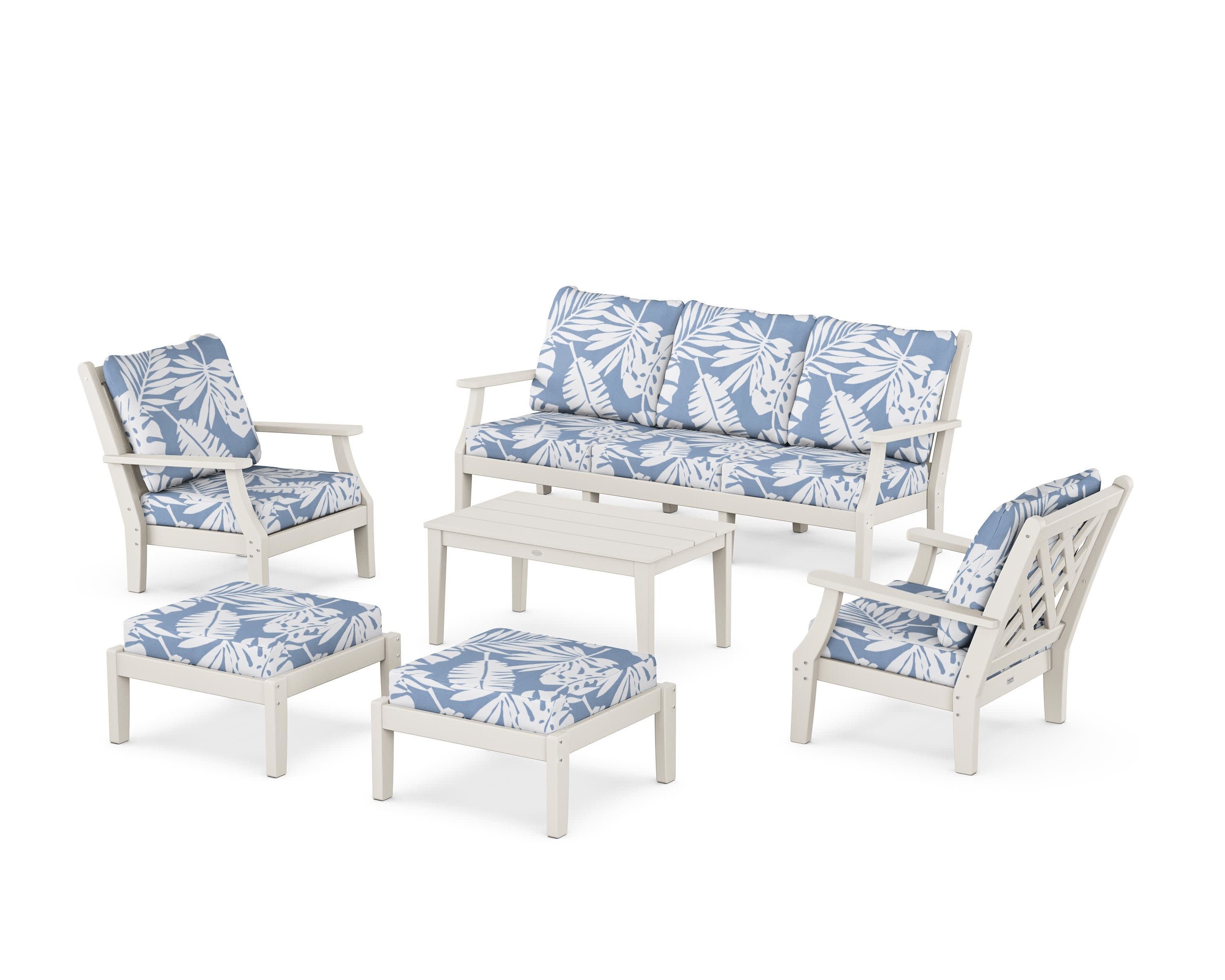 Wovendale 6-Piece Lounge Sofa Set in Sand / Leaf Sky Blue