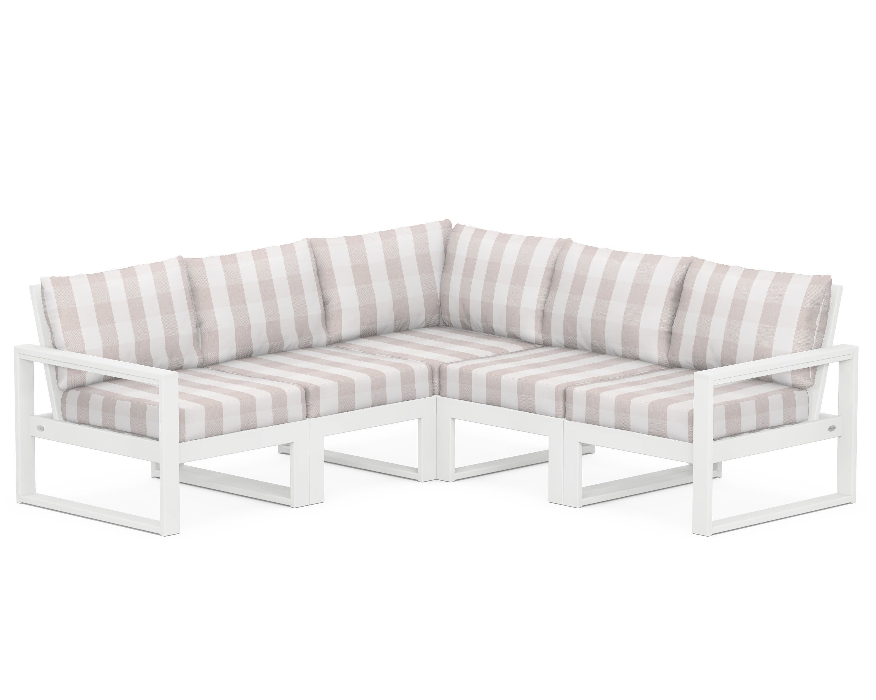 EDGE 5-Piece Modular Deep Seating Set in White / Buffalo Plaid Dune Burlap