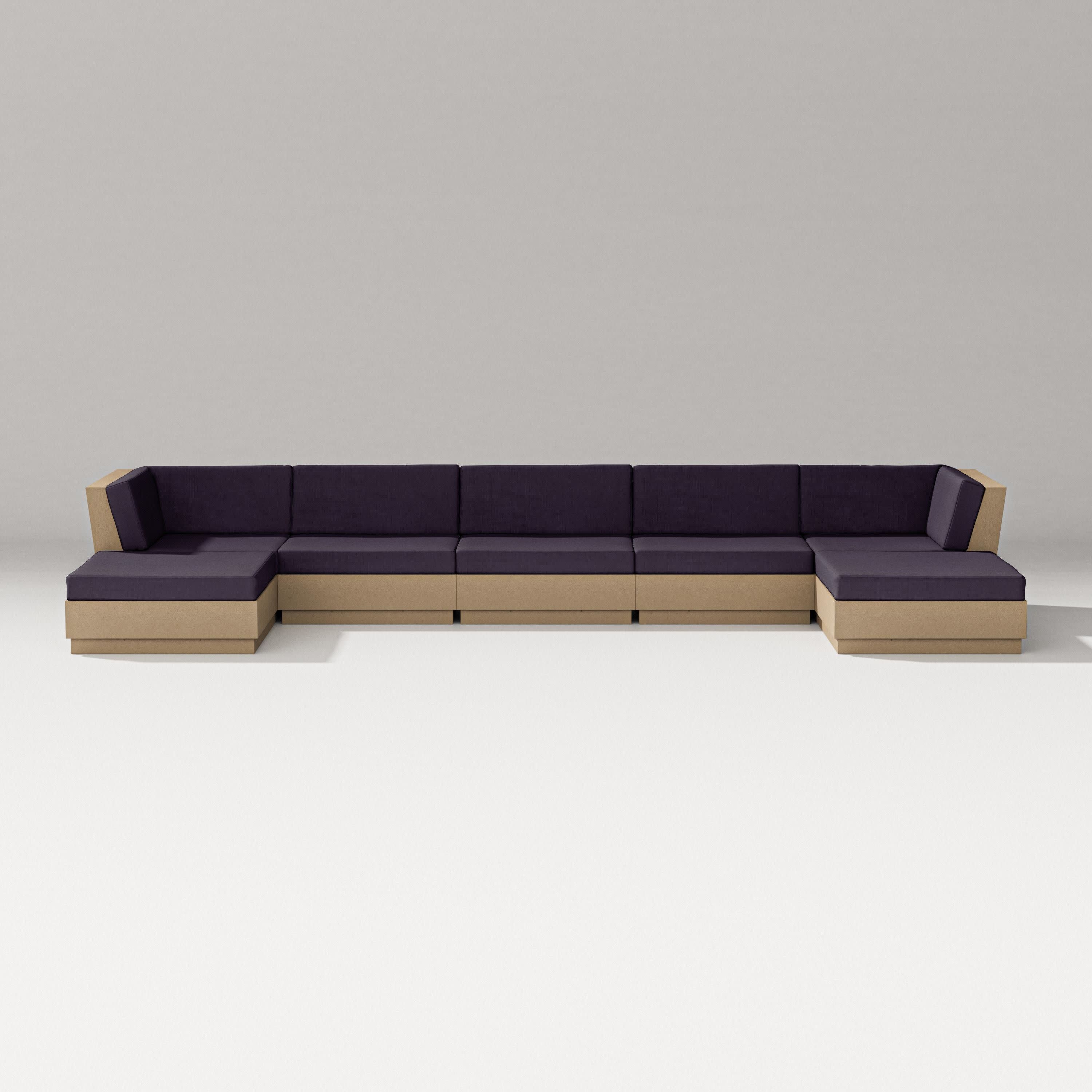 Elevate 7-Piece Double Chaise Sectional in Vintage Sahara / Navy Linen