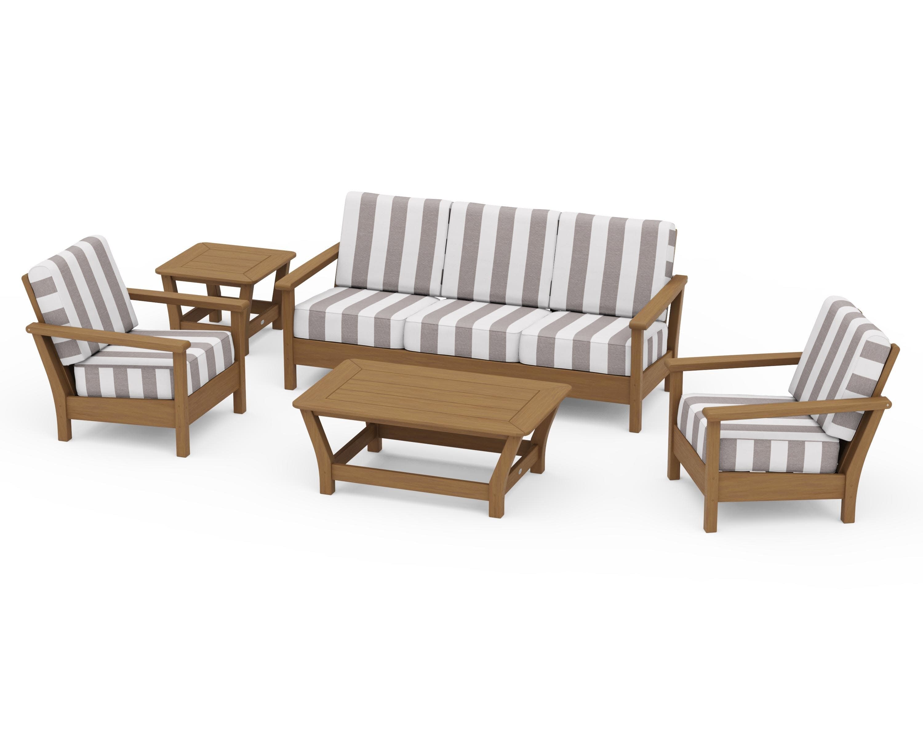 Harbour 5-Piece Deep Seating Set in Natural / Cabana Stripe Grey Mist